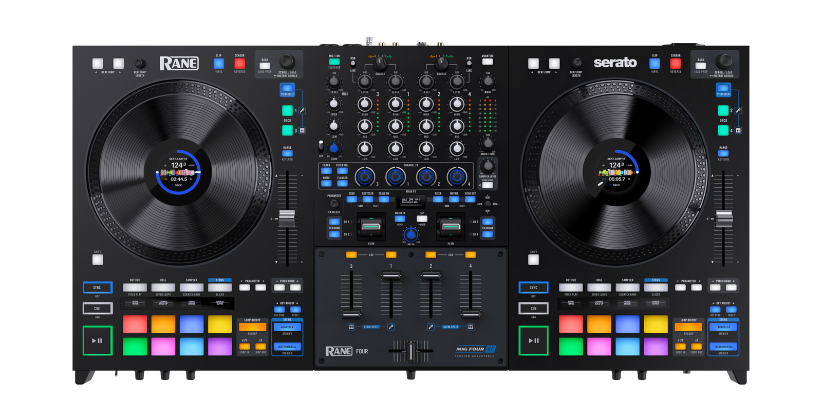 Rane FOUR Advanced 4-Channel Stems DJ Controller Bundle w/ Black Case + XLRs