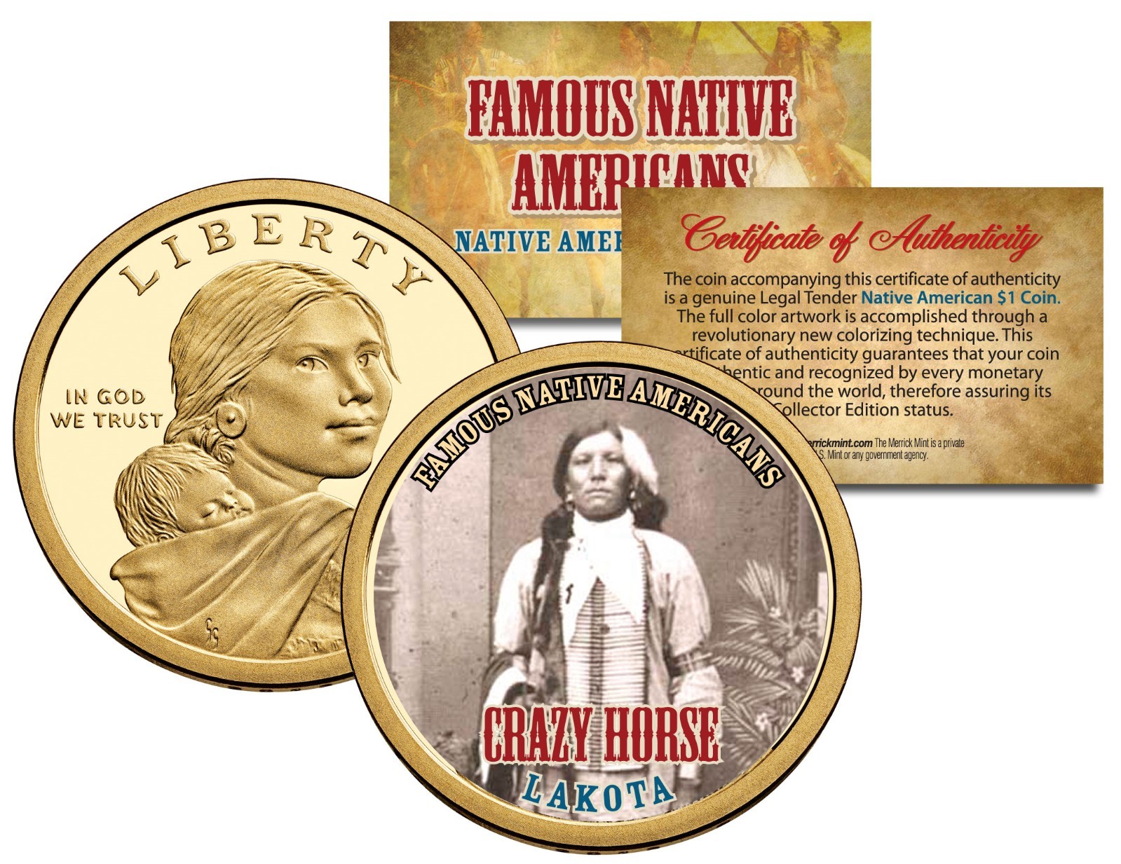 CRAZY HORSE Famous Native American Series Sacagawea Dollar Coin LAKOTA Indians