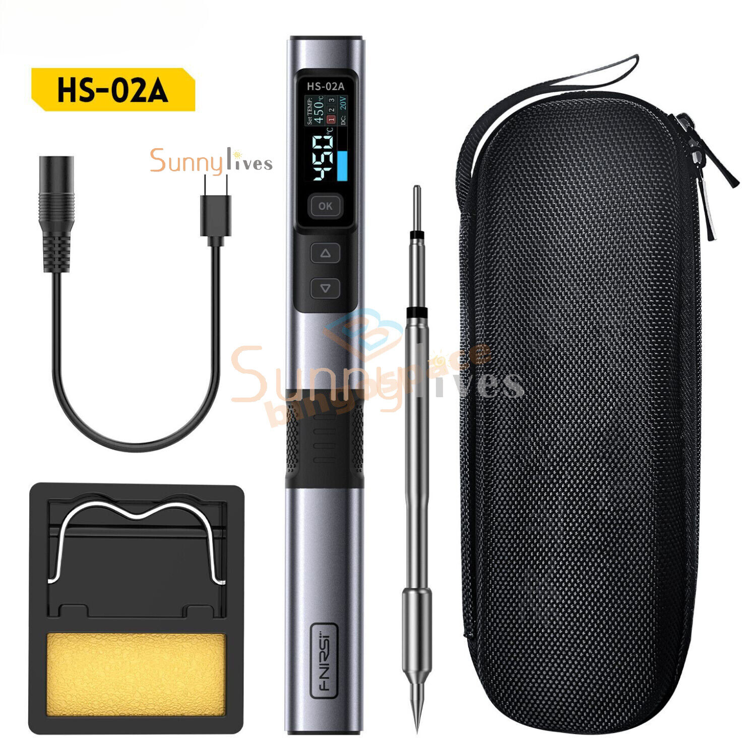 FNIRSI HS02 Adjustable Temperature Soldering Iron 100-450℃ PD 100W Portable Iron