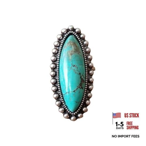 Bohemian Turquoise Oval Flower Rings Vintage Geometric Ethnic Natural oval