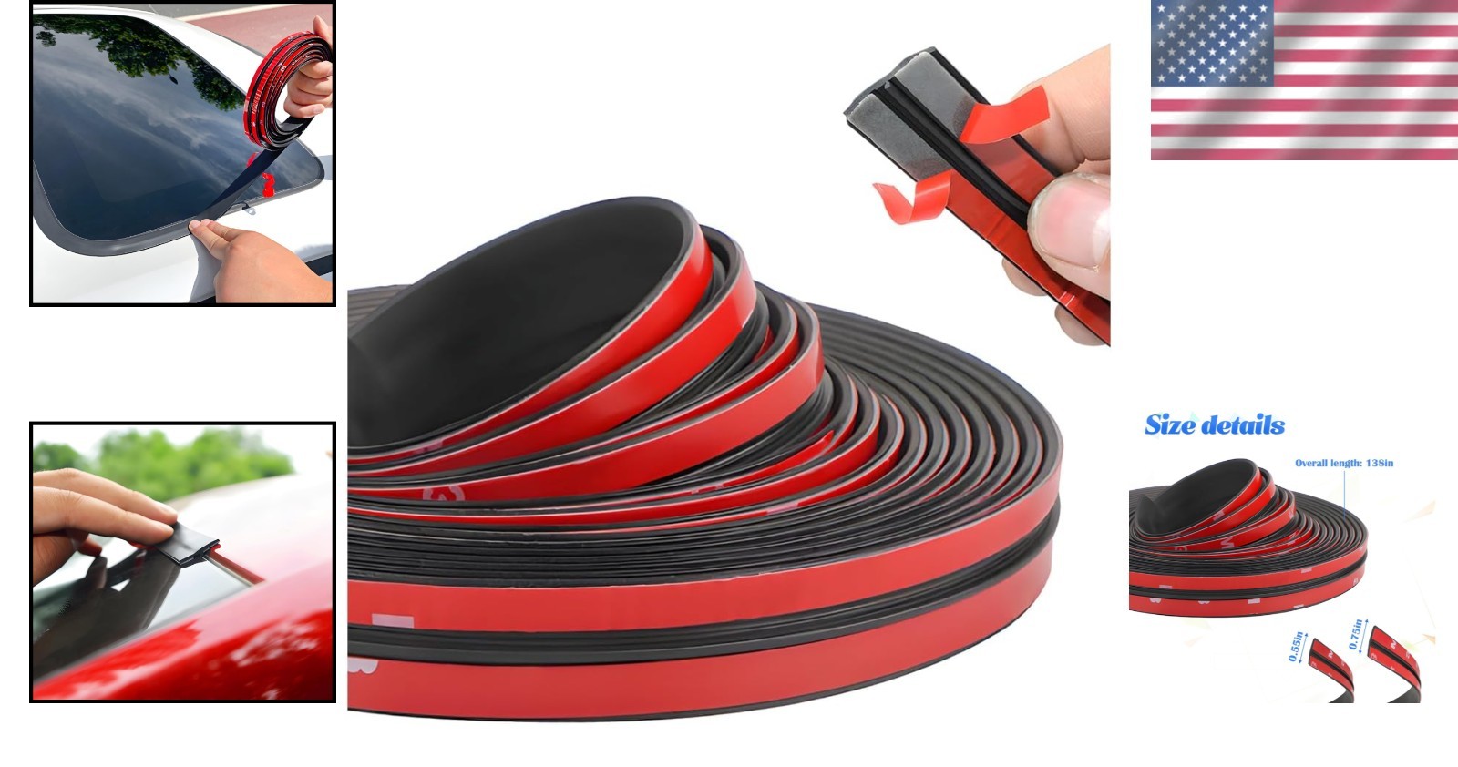 Durable Black Rubber Windshield Weather Stripping Set – 0.55'' & 0.74'' Widths