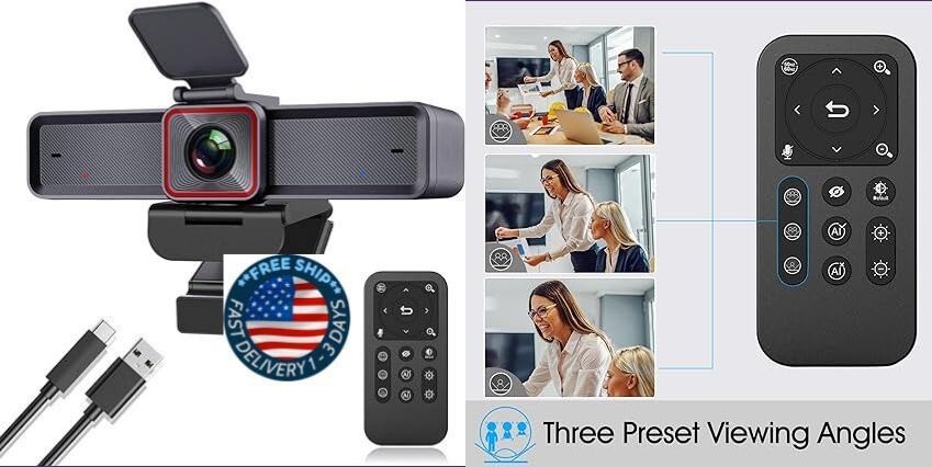 Webcam 4K con seguimiento de AI, cámara web teledirigida 4K/zoom digital 10X.