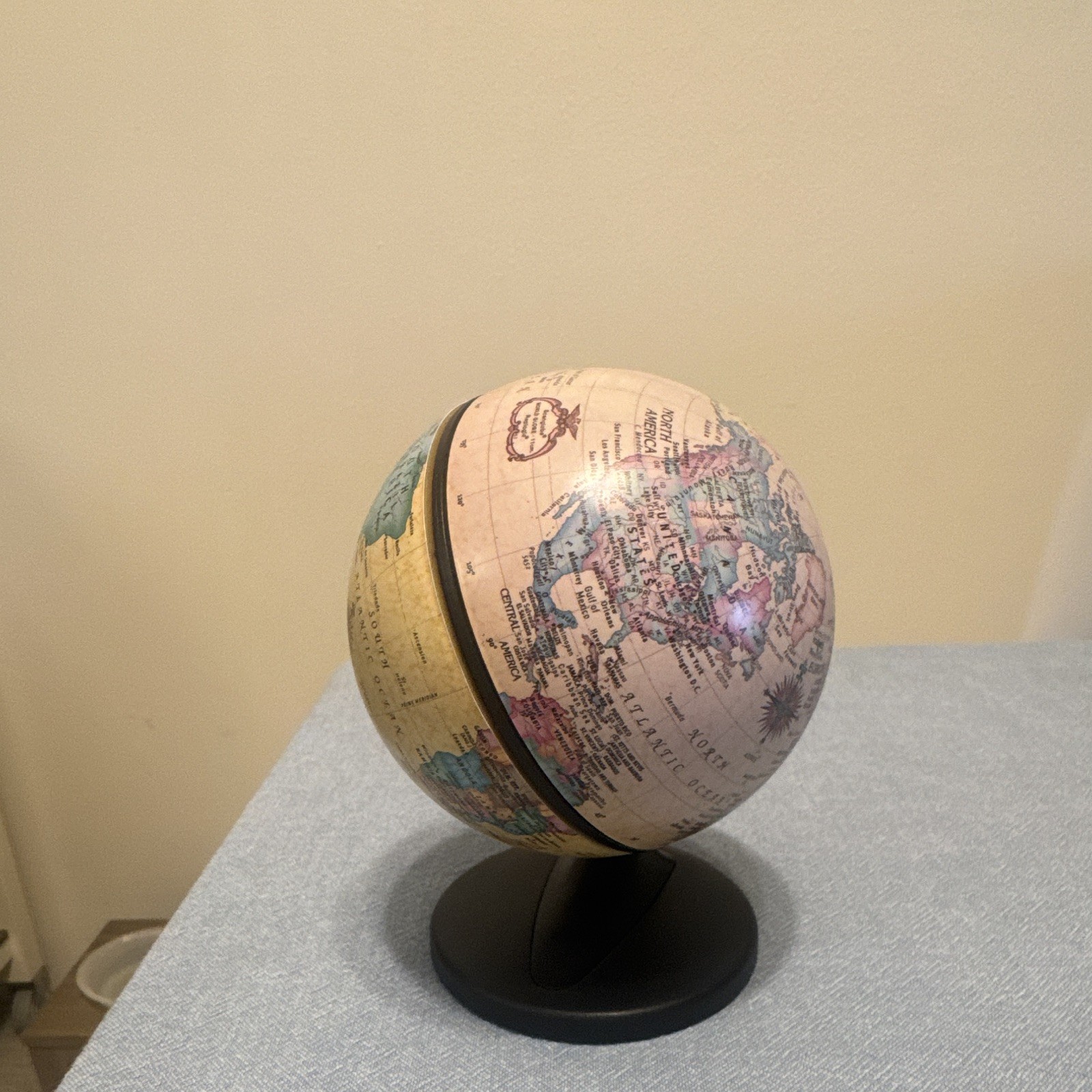 Small Antique Style Multicolor Tabletop Globe Plastic Rotating Matte Finish
