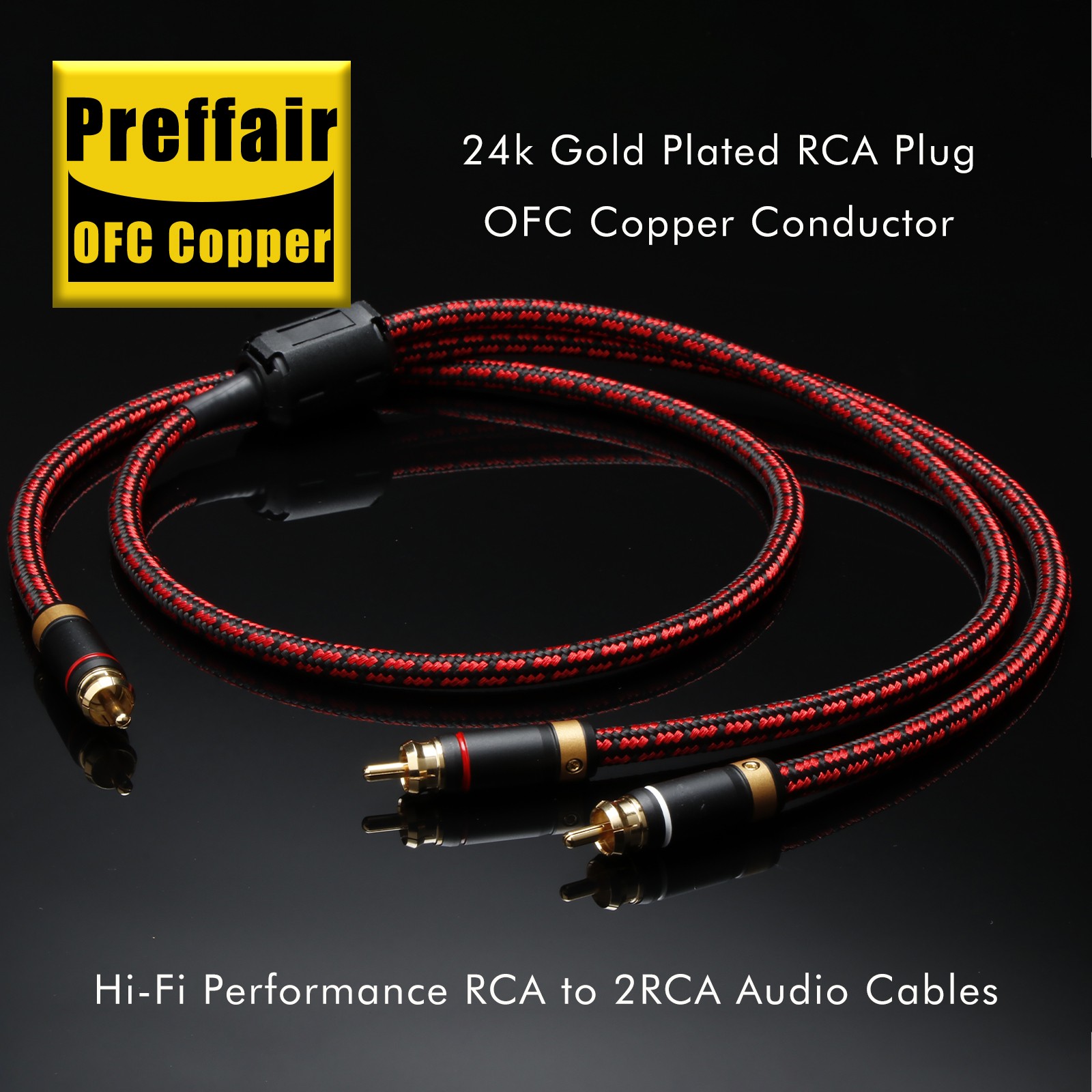 NEW Subwoofer Cable 1 RCA Male to 2 RCA Male Audiophile Audio for Home Theater