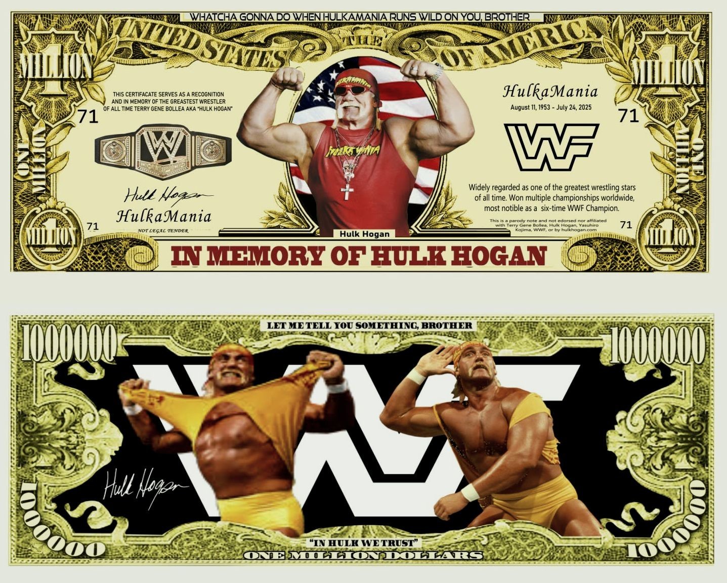 25-pack: Remembering Hulk Hogan Million Dollar Bill Play-Money Novelty Notes
