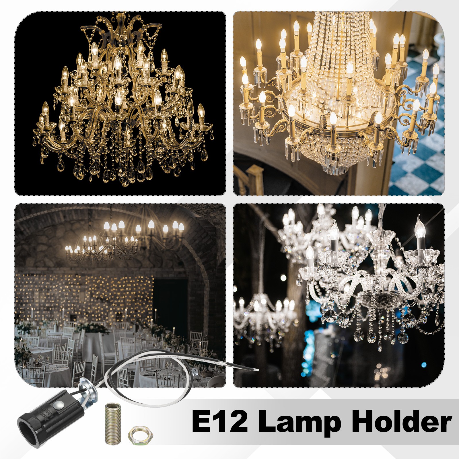 6pcs E12 Candelabra Base Lamp Holder Light Socket UL Listed with Wire 1.7"
