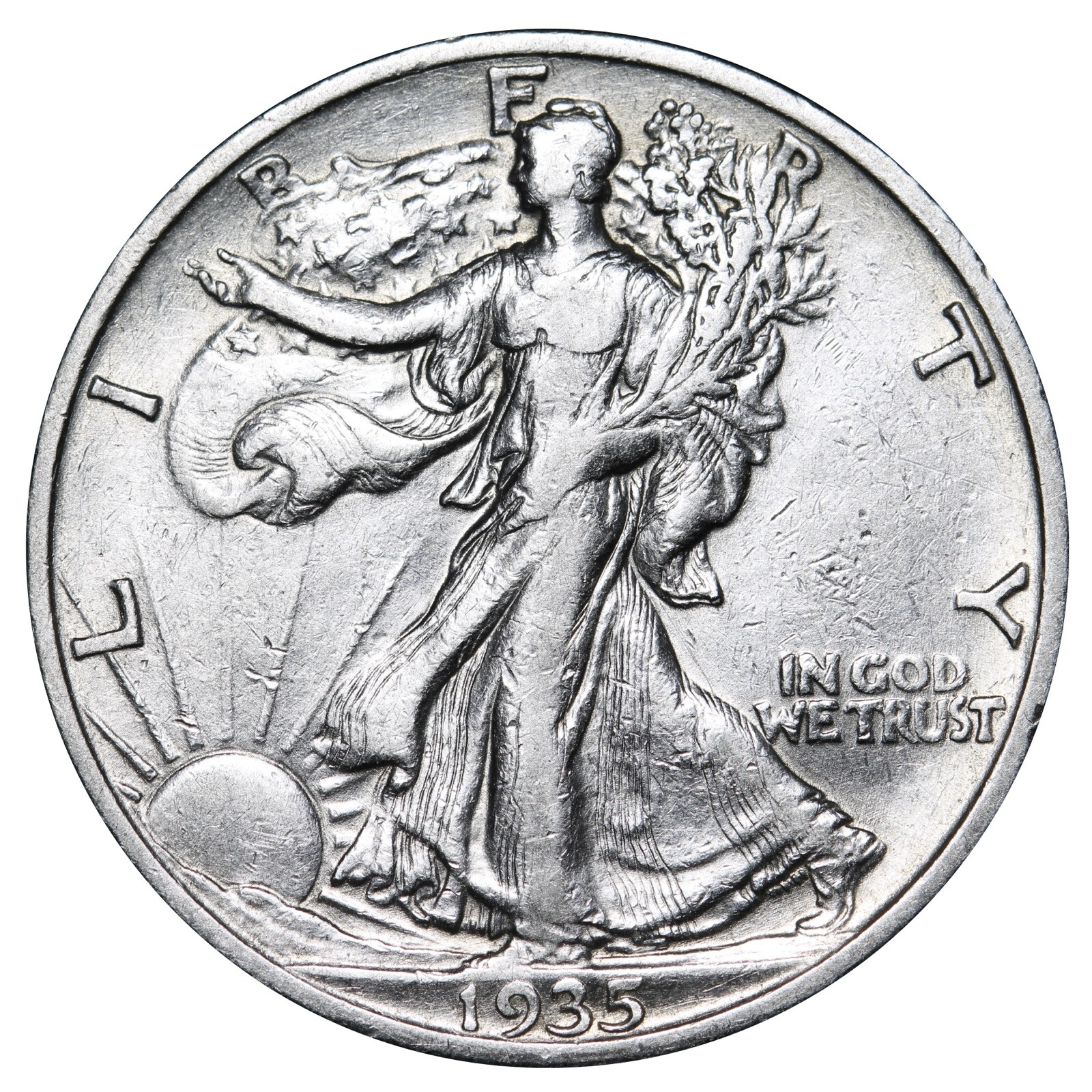 1935-S Walking Liberty SILVER Half Dollar In AU Condition
