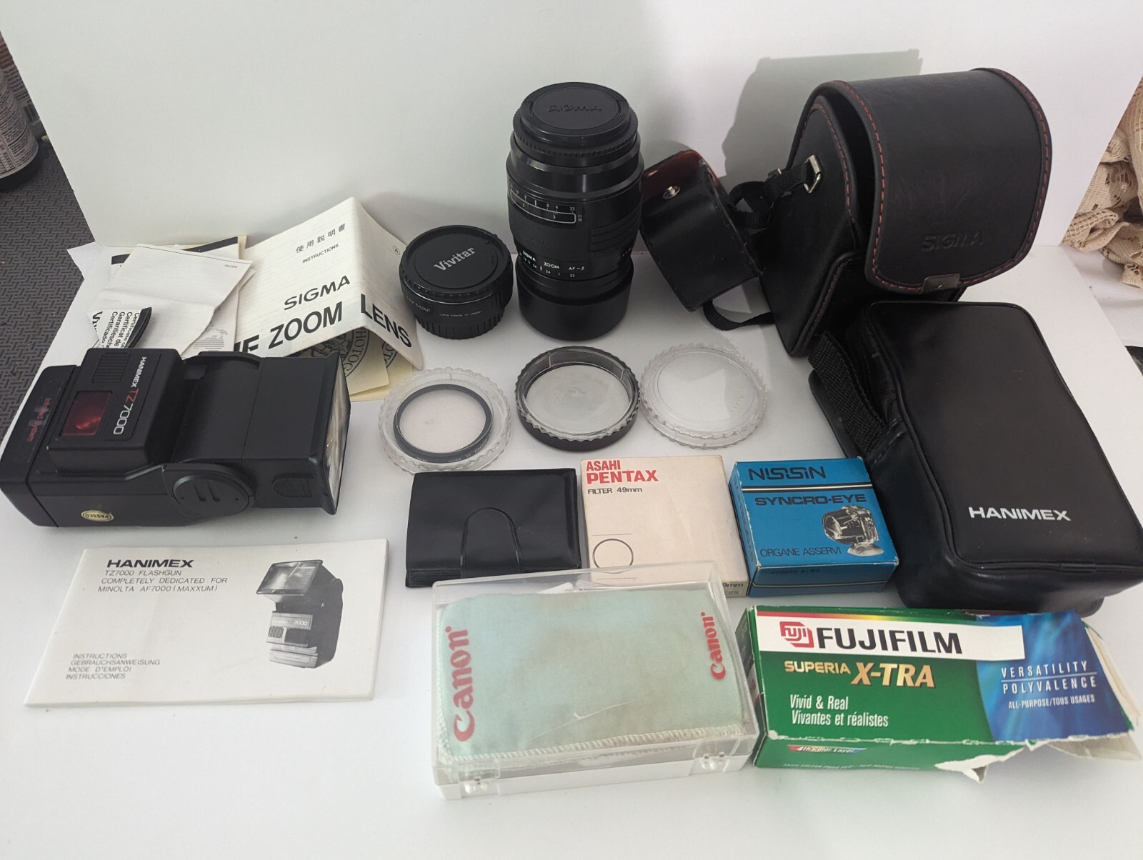 Camera Accessory Lot Sigma Vivitar Lens Fuji Film Hanimex Flash