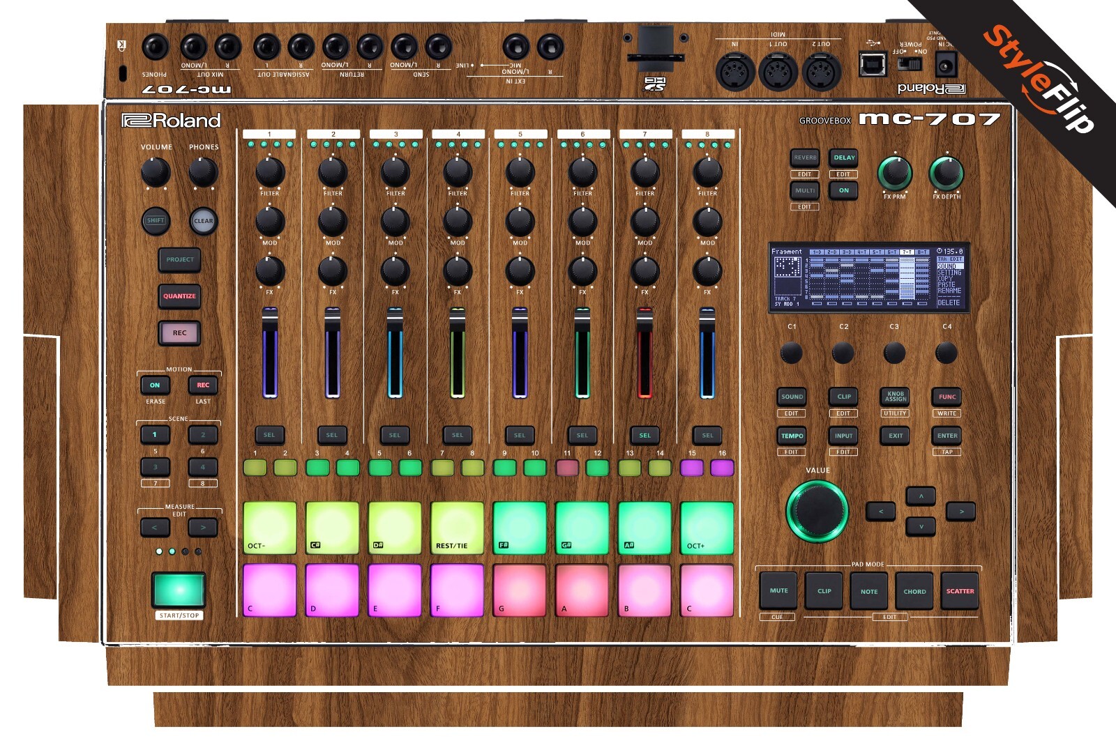 Roland MC-707 Groovebox | Wood 2 | Protective Decal | StyleFlip Skins