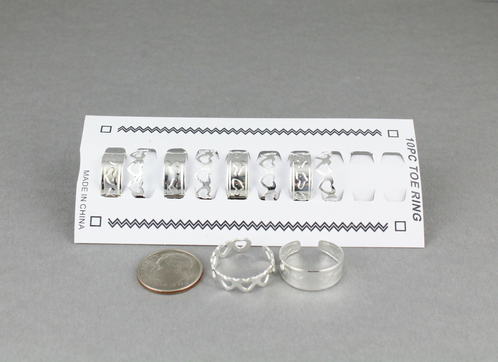 10 silver toe rings hearts metal toe ring open back adjustable set pack 10