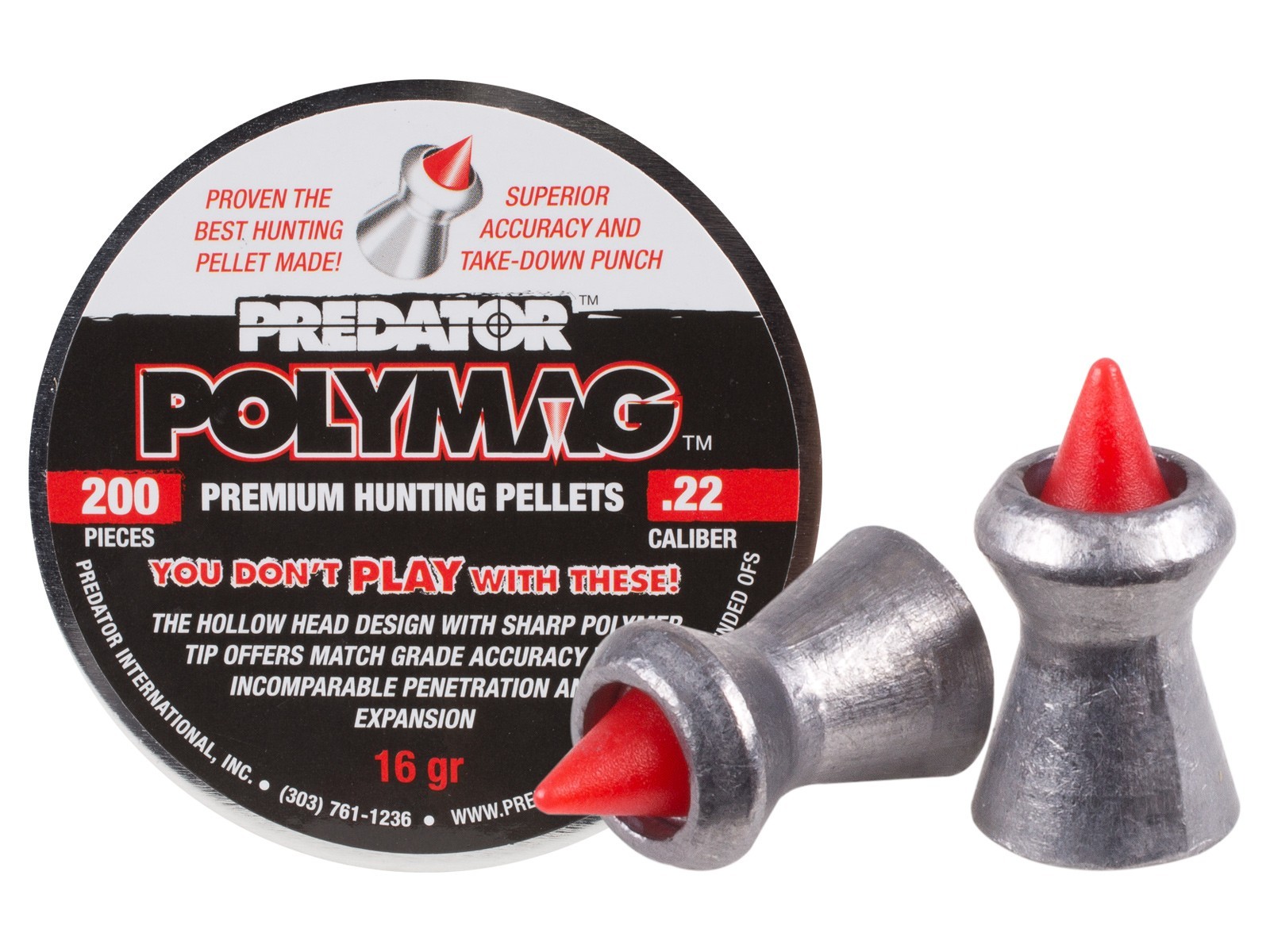 PREDATOR INTERNATIONAL Predator Polymag 22Cal 200Ct Airgun Pellets (1002-01-200)