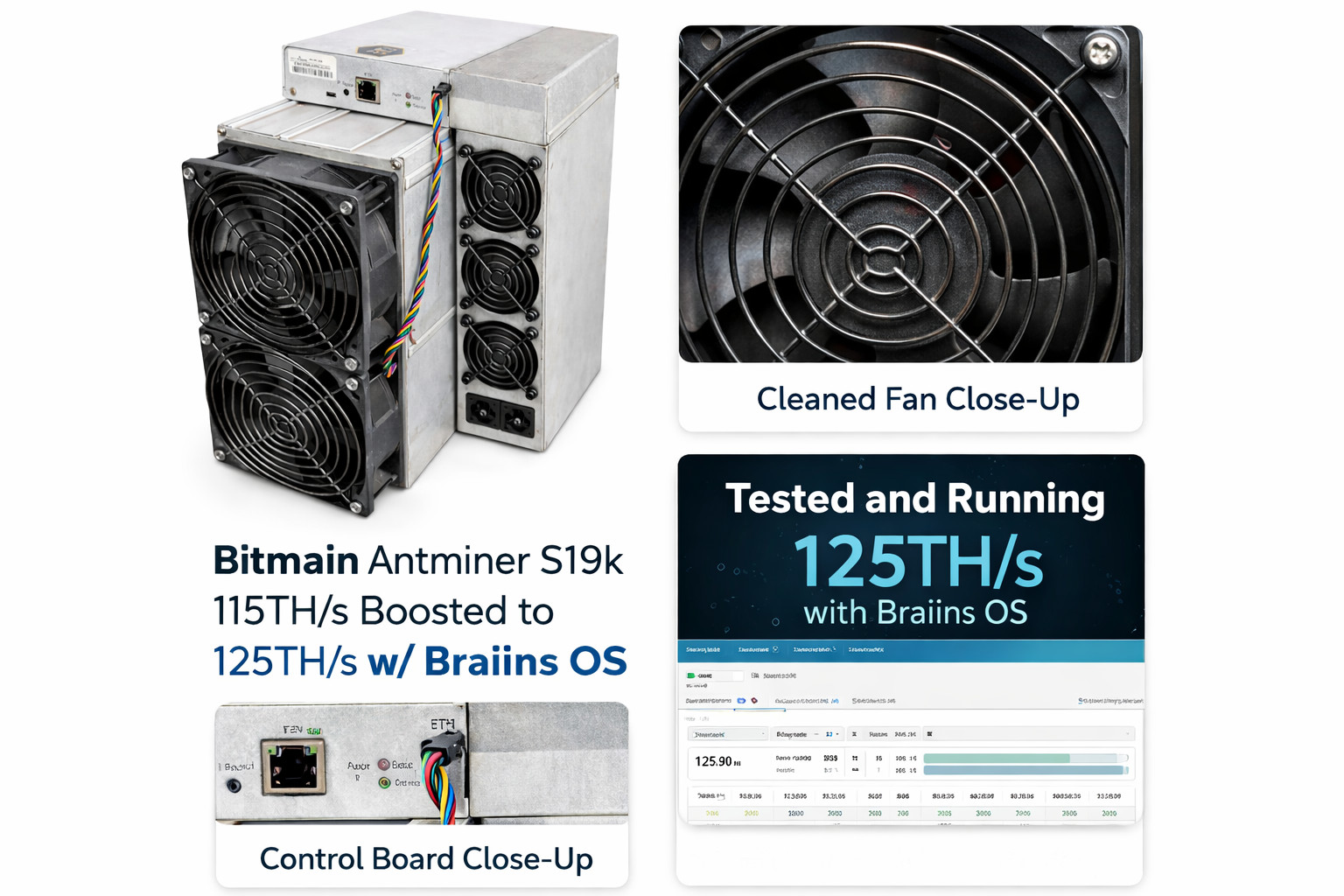 Antminer S19k Pro 115TH/s Bitcoin Miner | Braiins OS Boosted to 125TH/s | PSU In