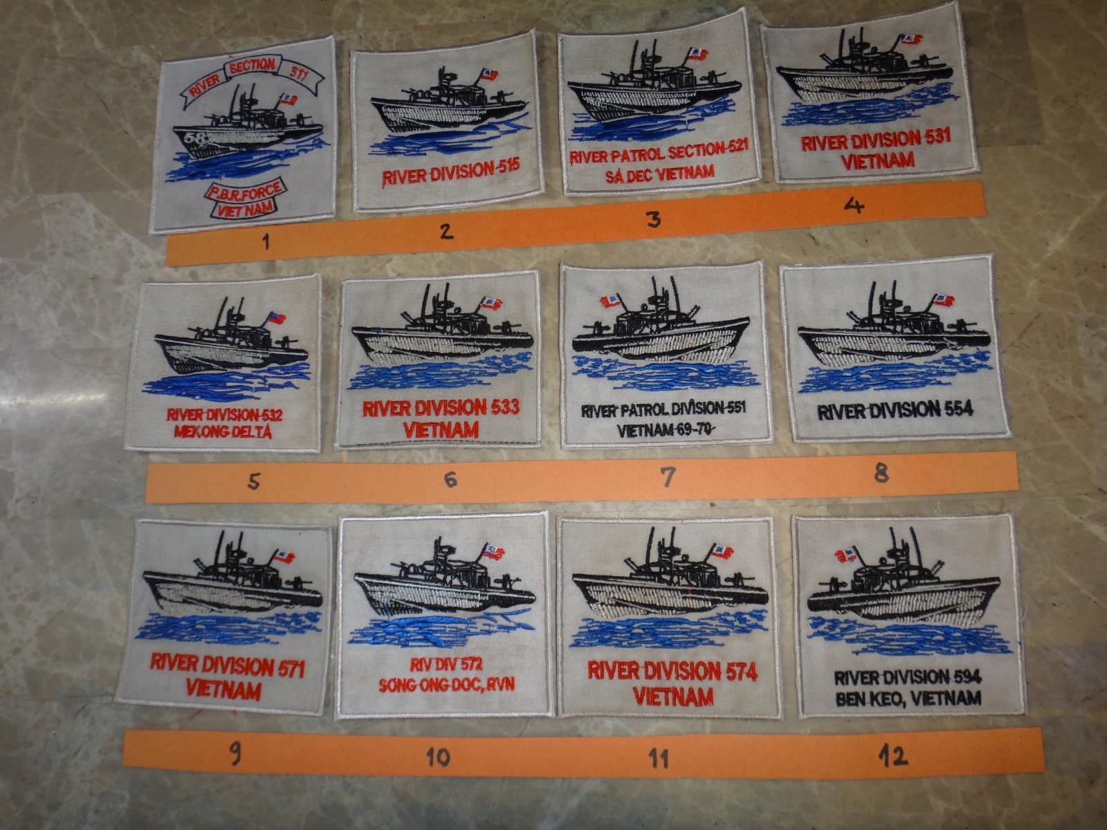 12 Vietnam War US Navy PBR RIVER PATROL Division Patches @ $12/each patch