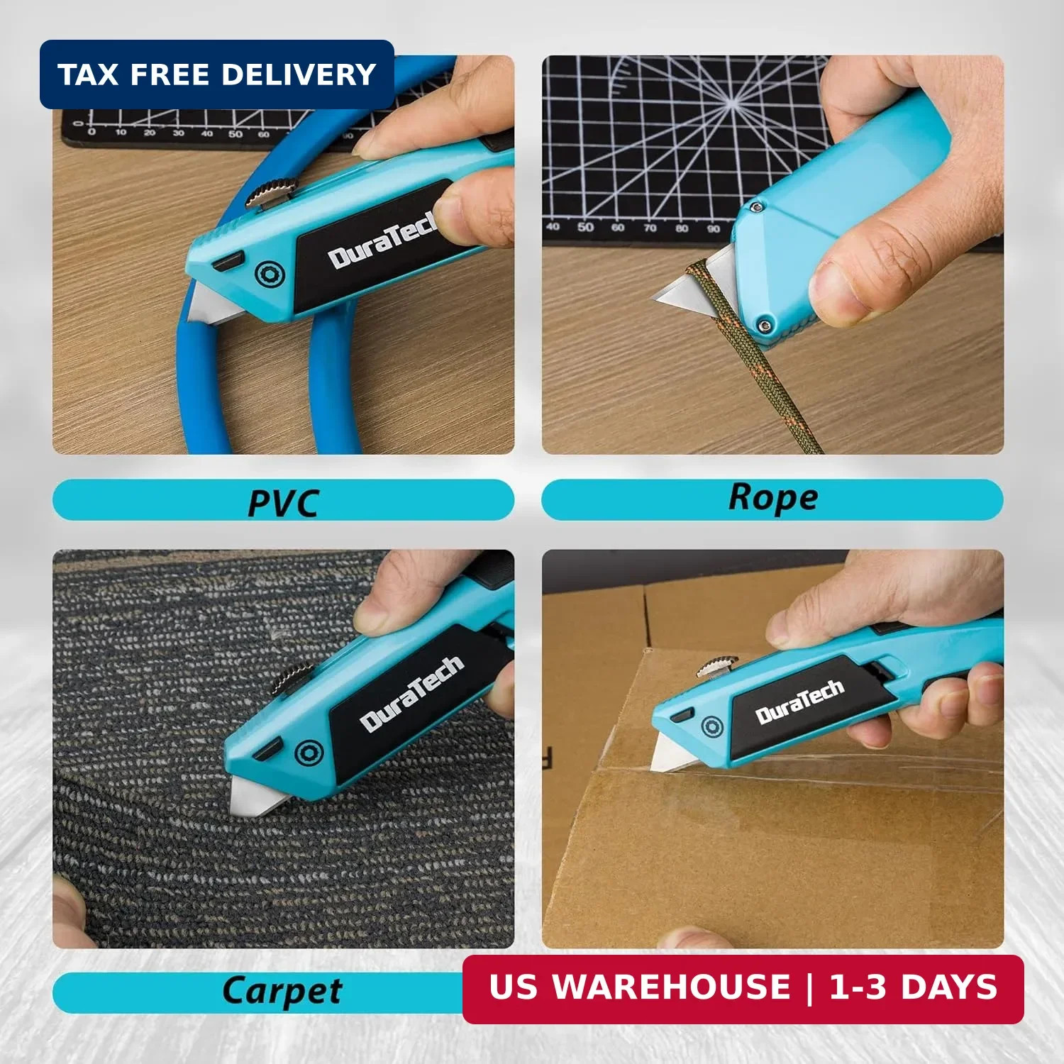 DURATECH Auto-Loading Utility Knife, Heavy Duty Retractable Box Cutter with 6 Pr