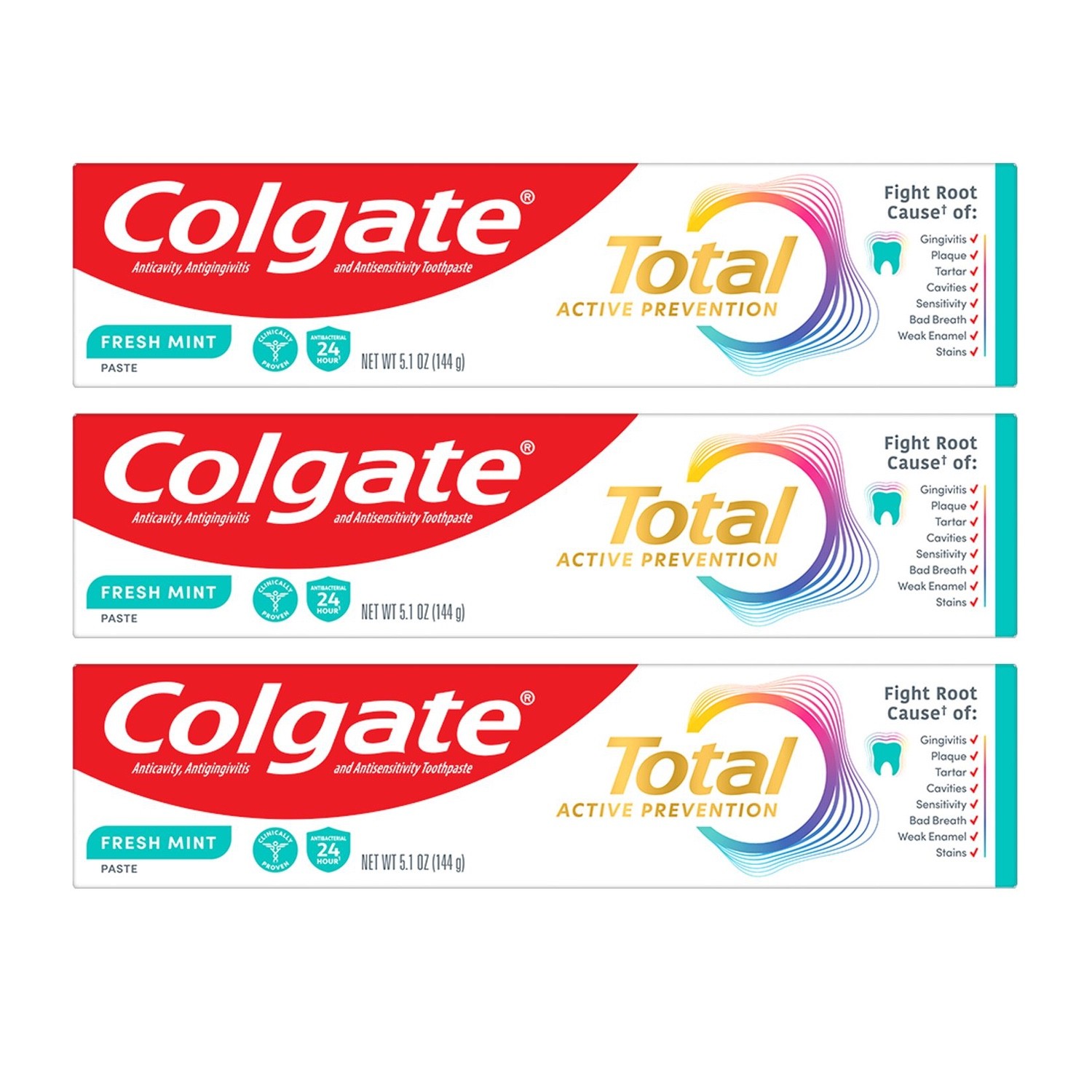 Colgate Total Active Prevention Fresh Mint Toothpaste 5.1 oz (Lot of 3)