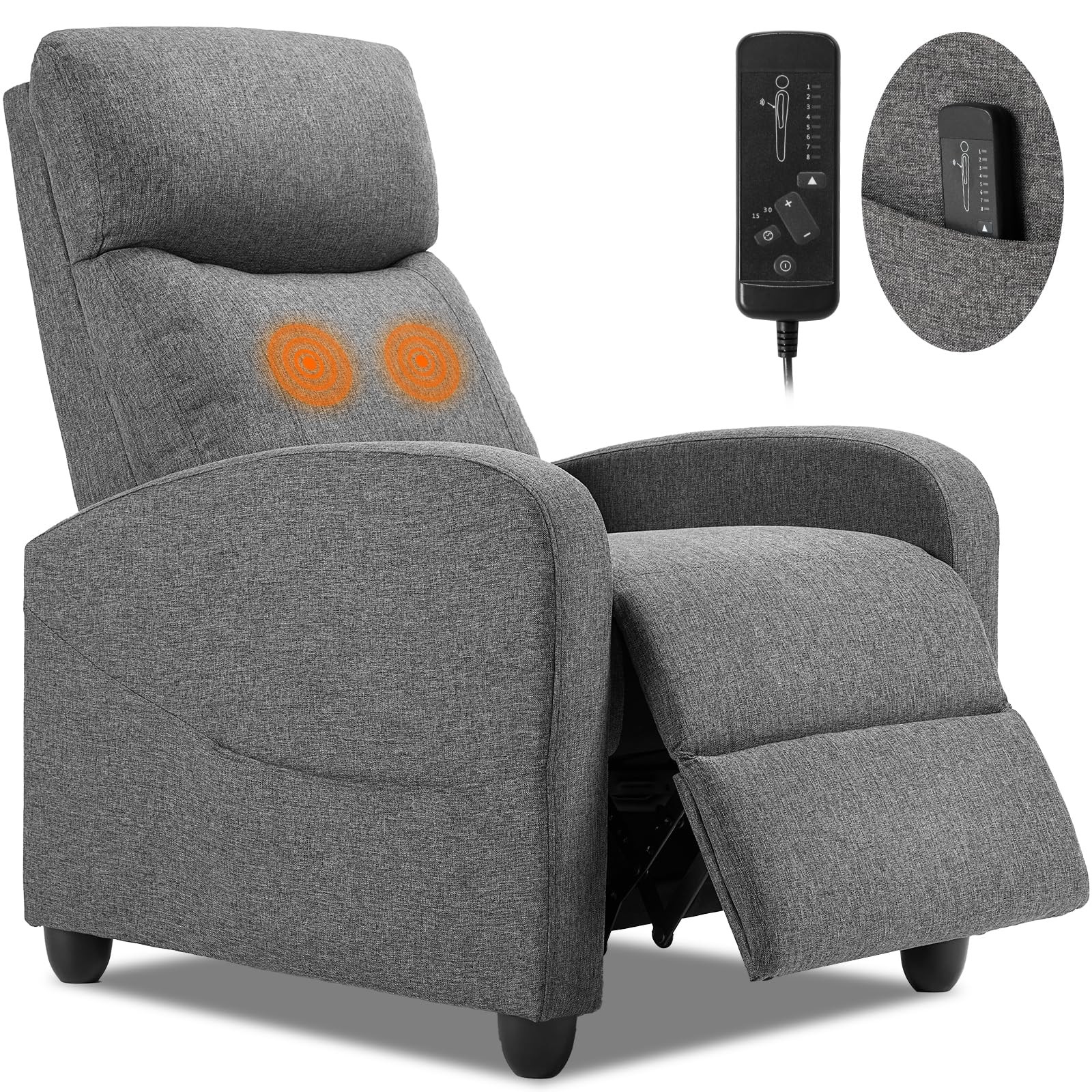 Sweetcrispy Massage Recliner 34.3"D x 26.7"W x 38.6"H (With Massage), Grey