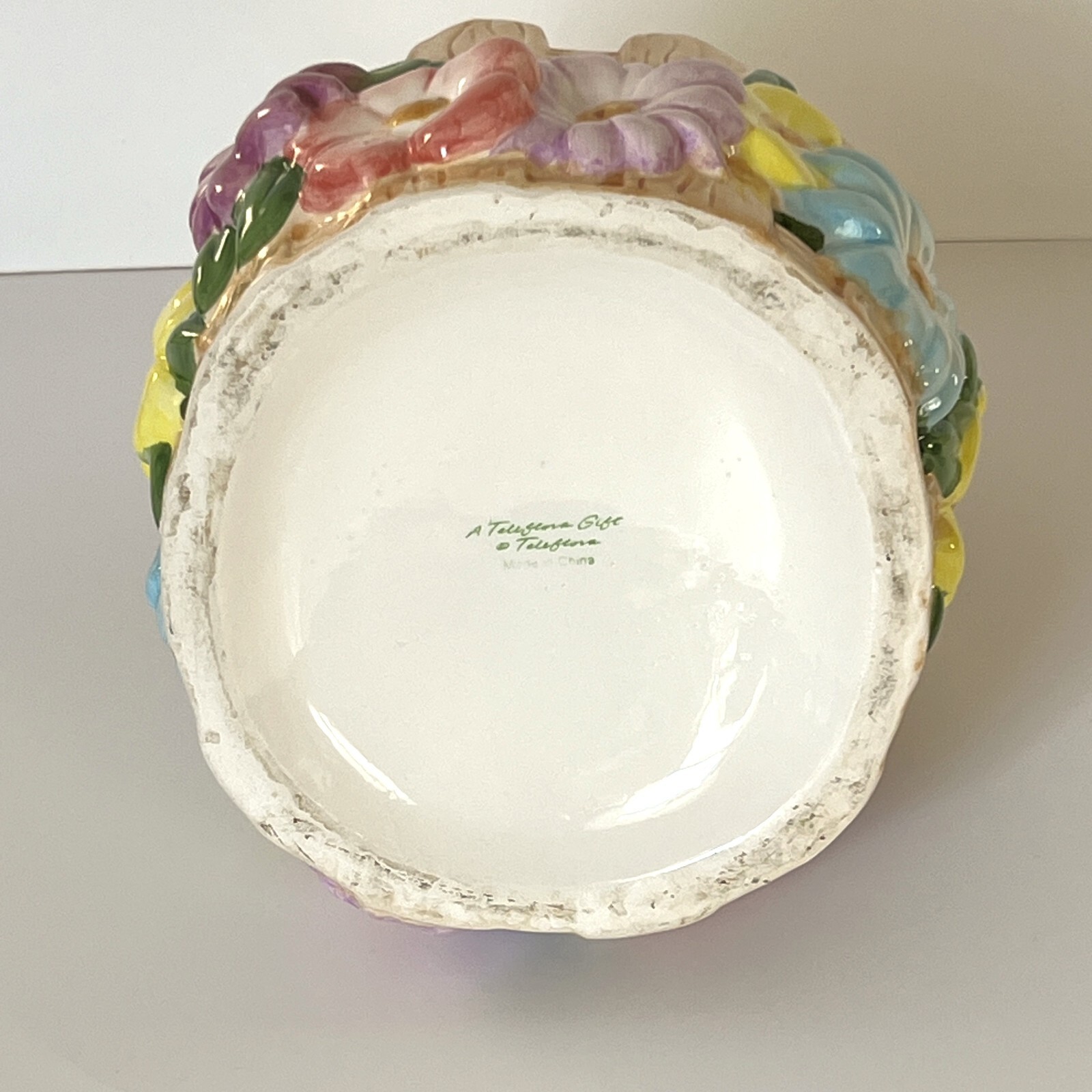 Ceramic Basket Planter Easter Spring Picket Fence Multicolor Spring Flowers