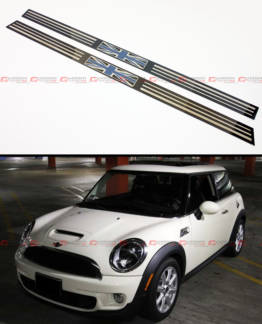 FITS 07-2014 R56 R57 MINI COOPER S BLK JACK UK FLAG LOGO ENTRY DOOR SILL TRIM