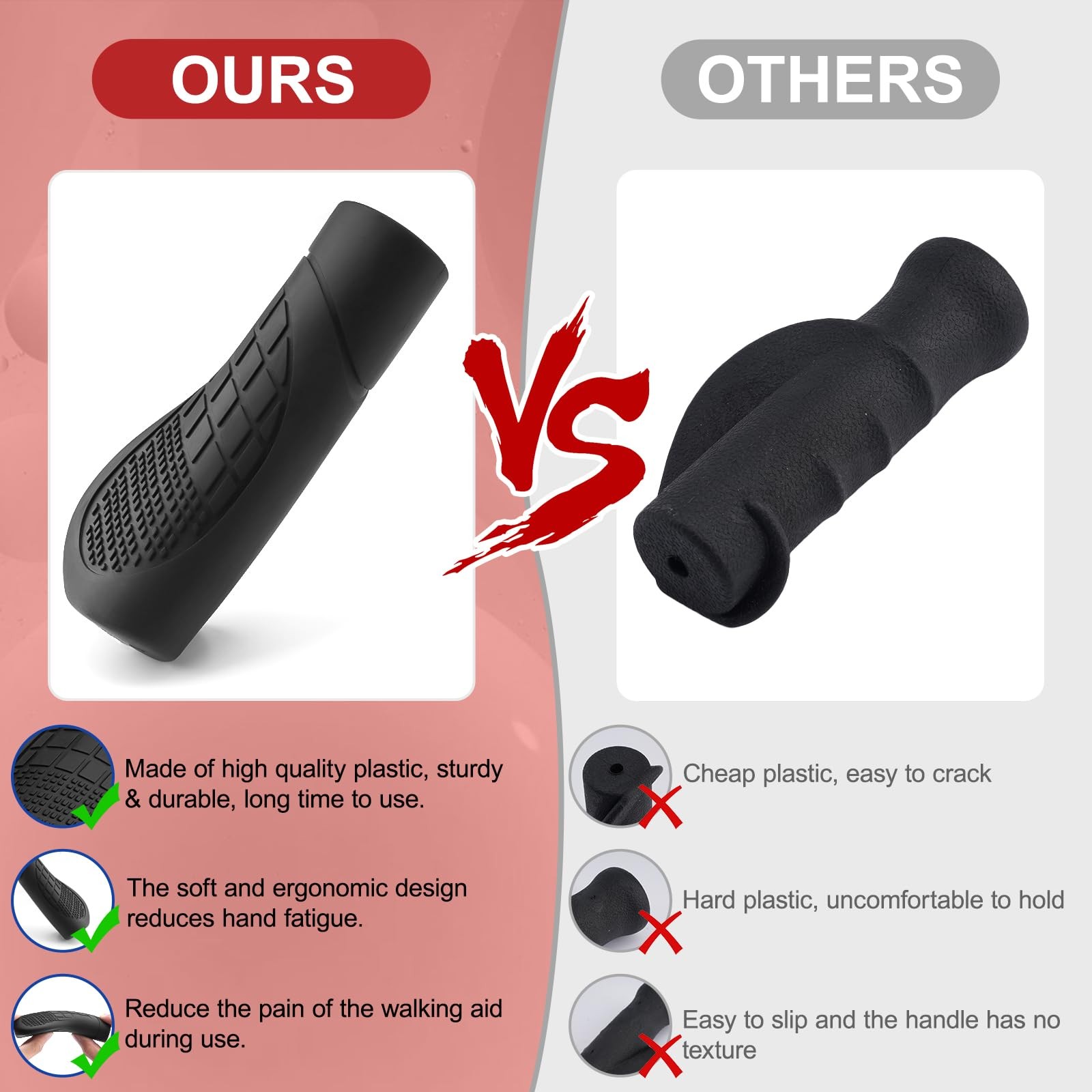 2Pcs Crutch Hand Grips Replacement for Rollator Walker Knee Walker