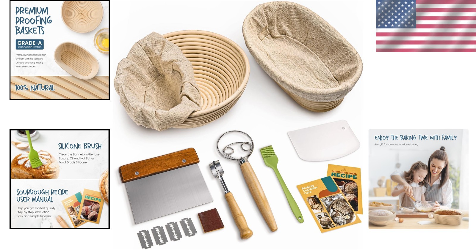 Artisan Sourdough Proofing Basket Set, 9" Round & 10" Oval with Essential Tools