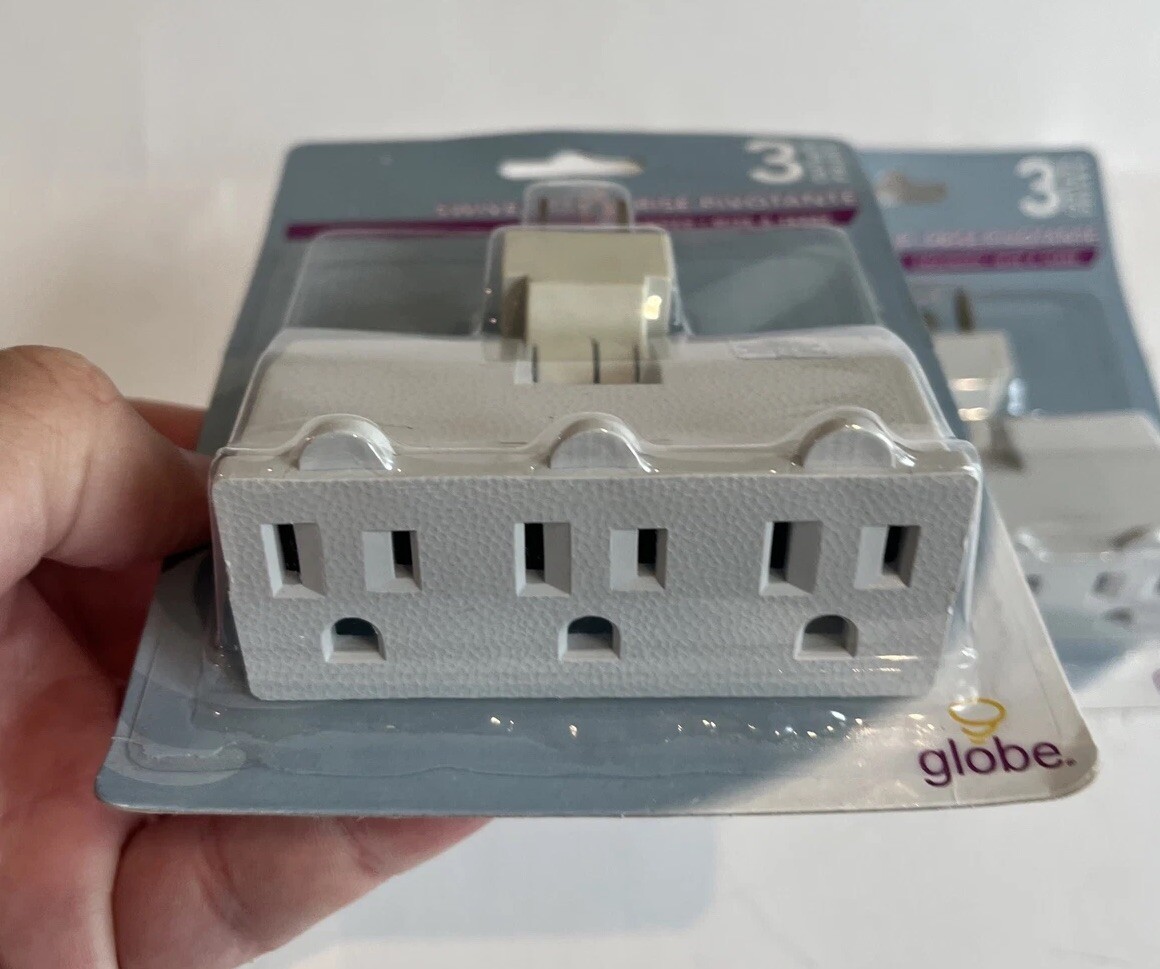 3 Outlet Lateral Swivel Grounded Wall Adapter Tap Globe Lot of 2 NIB New