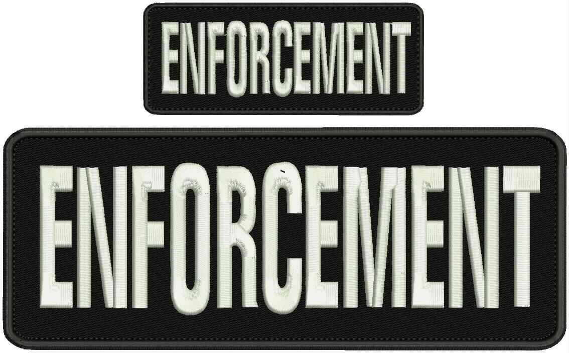 ENFORCEMENT embroidery patches 4x10 and 2x5 hook on back white