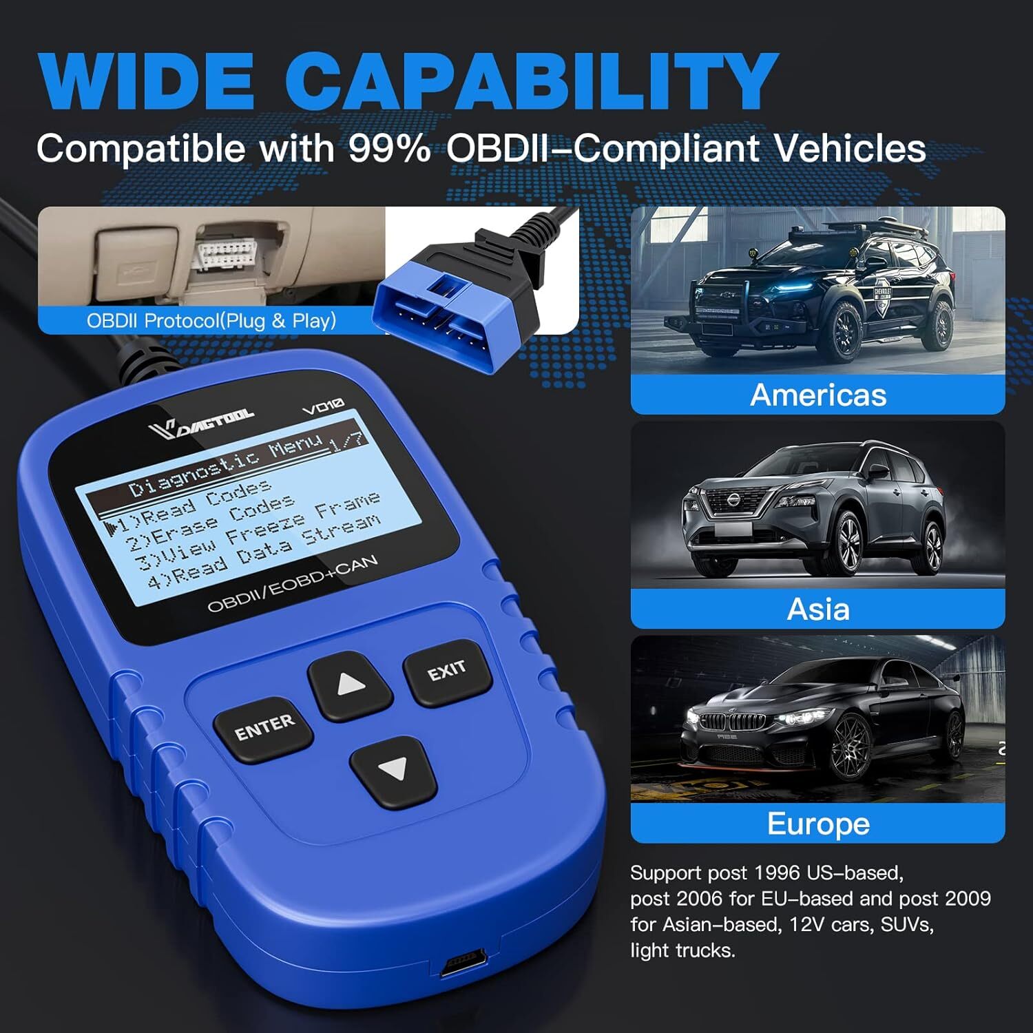 VDIAGTOOL VD10 OBD2 Scanner Car Diagnostic Tool Code Reader Engine DTC Lookup US