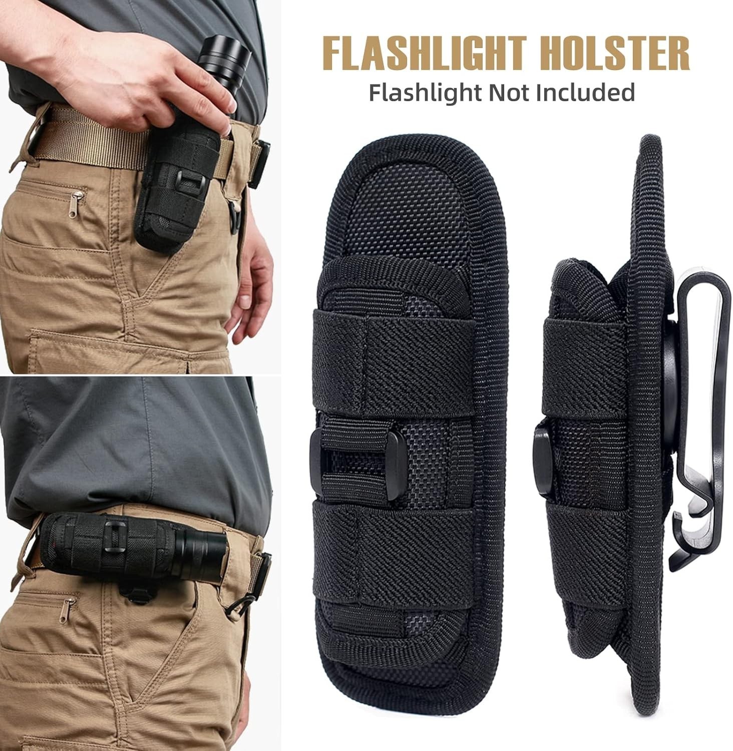 Tactical Flashlight Pouch Holster, Rotatable Flashlight Holder Belt Clip Tact...