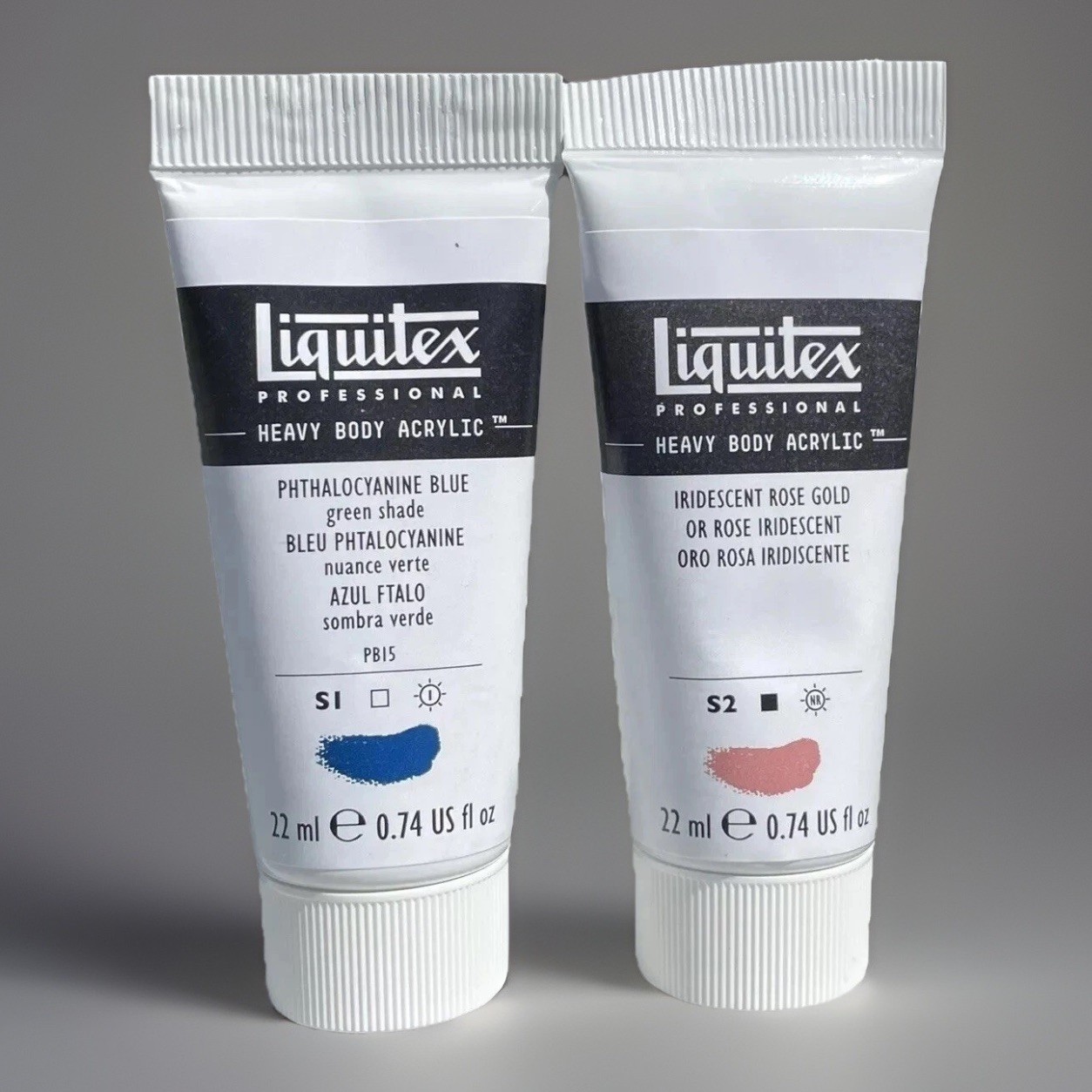 2 PC LIQUITEX HEAVY BODY ACRYLIC PAINT 0.74fl IRIDESCENT ROSE PTHALOCYANINE BLUE
