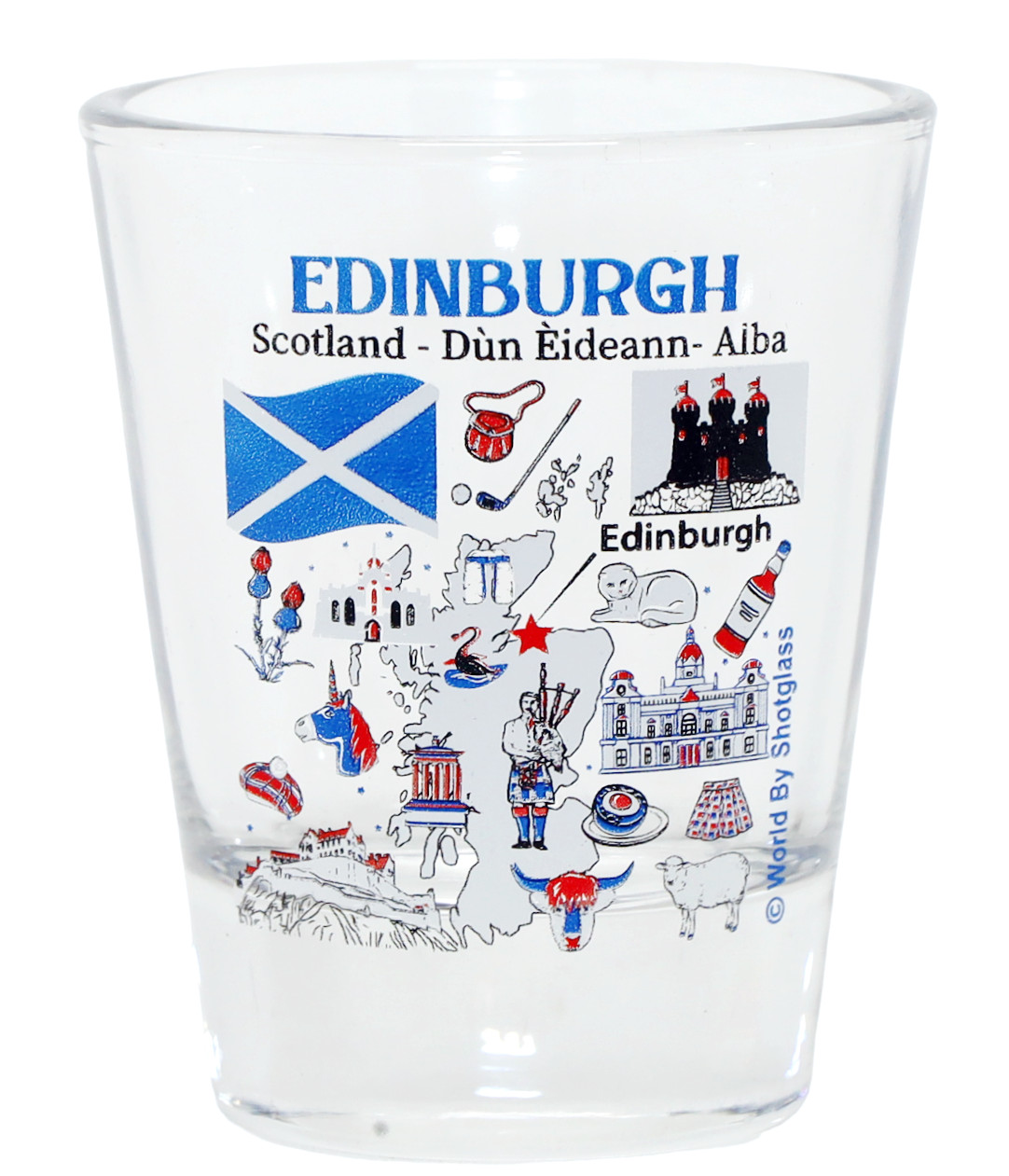 EDINBURGH SCOTLAND LANDMARKS AND ICONS COLLAGE SHOT GLASS SHOTGLASS