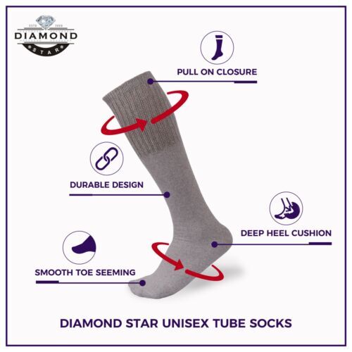 6-12-18 Pairs Men's Grey Tube Socks Over The Calf Sport Cotton Socks Big &Tall