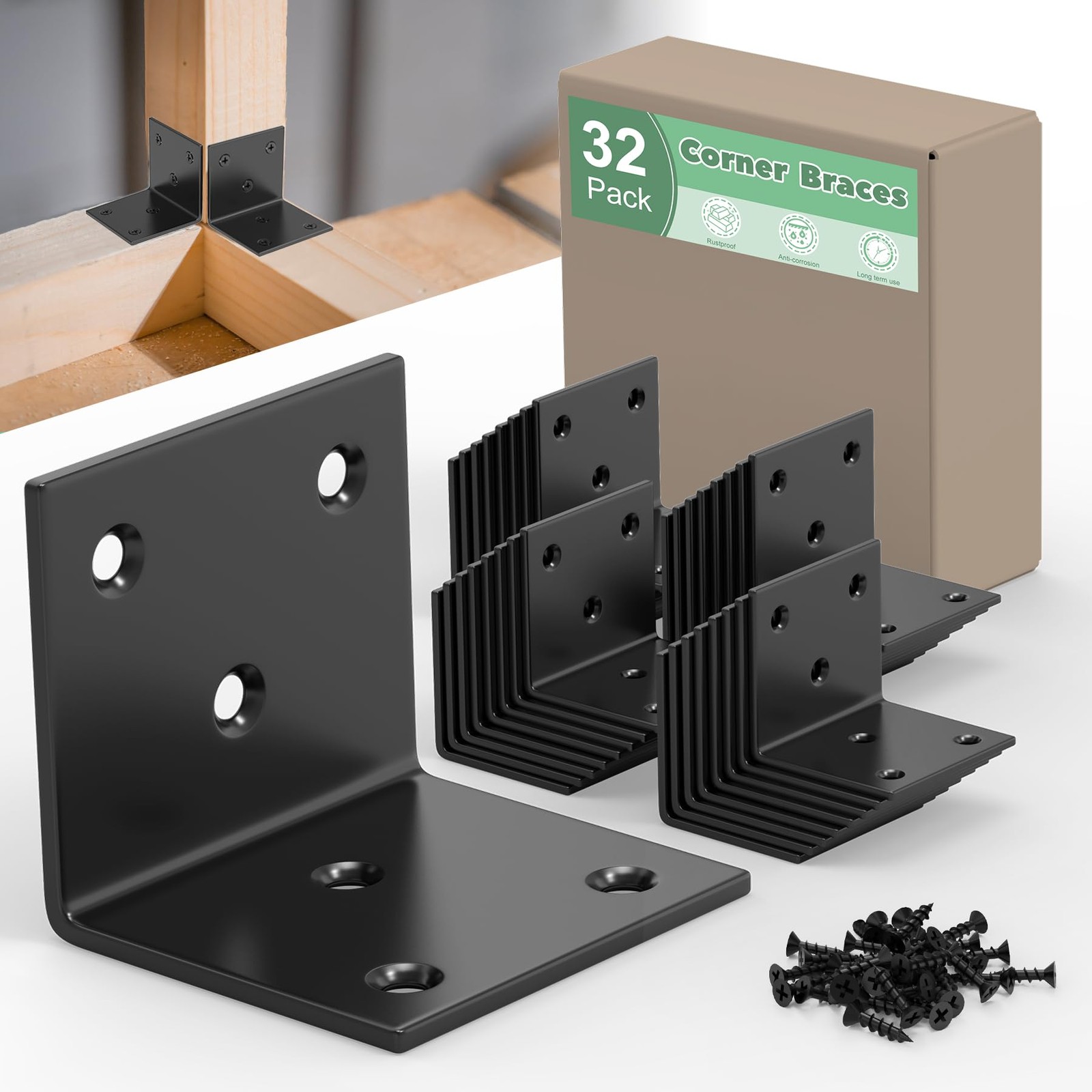 32 PCS Metal Corner Bracket 1.2x1.2x1.2 Inch 14Ga Heavy Duty L Brace Angle