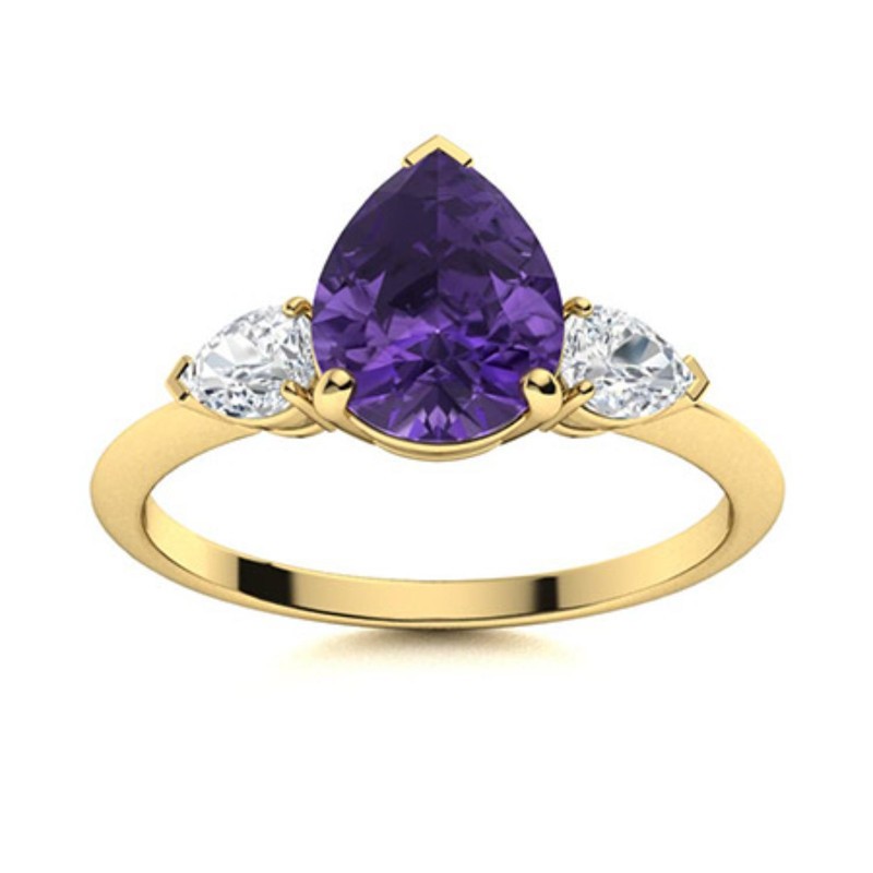 Sterling Silver Pear Natural Amethyst Prong Three-Stone Sister Wedding Ring