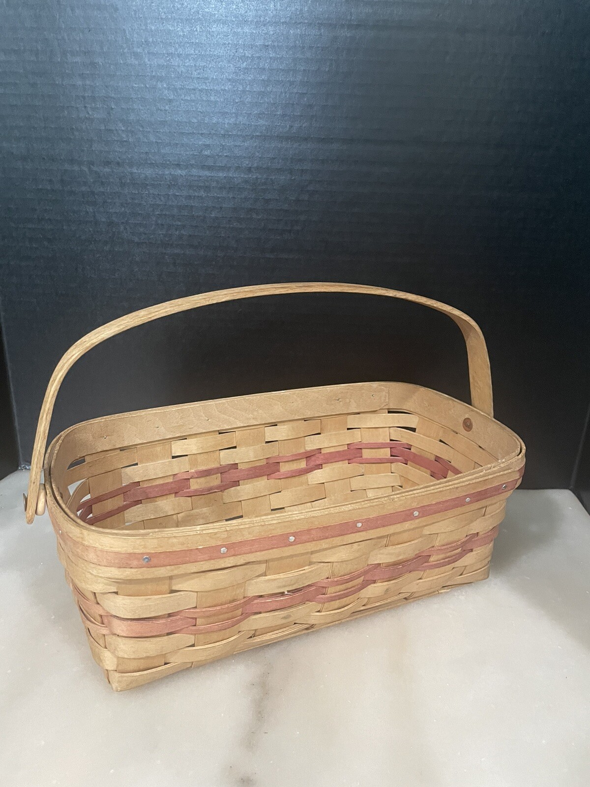 American Traditions Woven Basket Red with Handle 12" x 7”