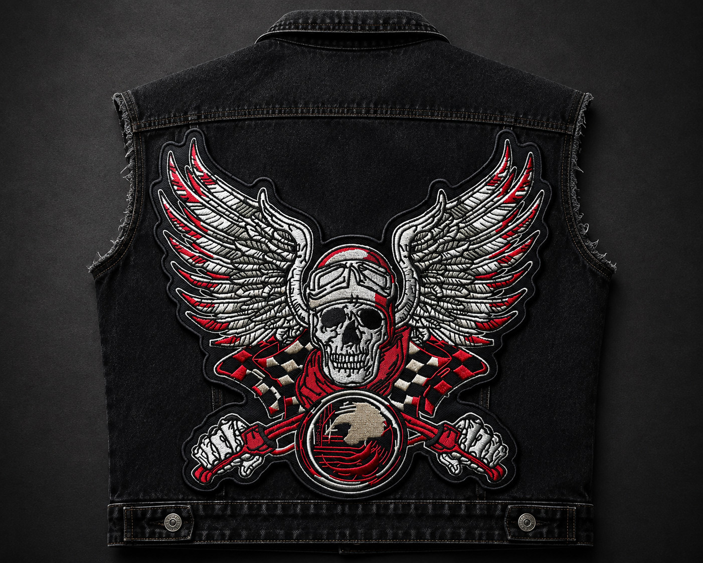 Skull Angel Wing Race Biker Motorcycle Iron on Embroidered Large Back patch