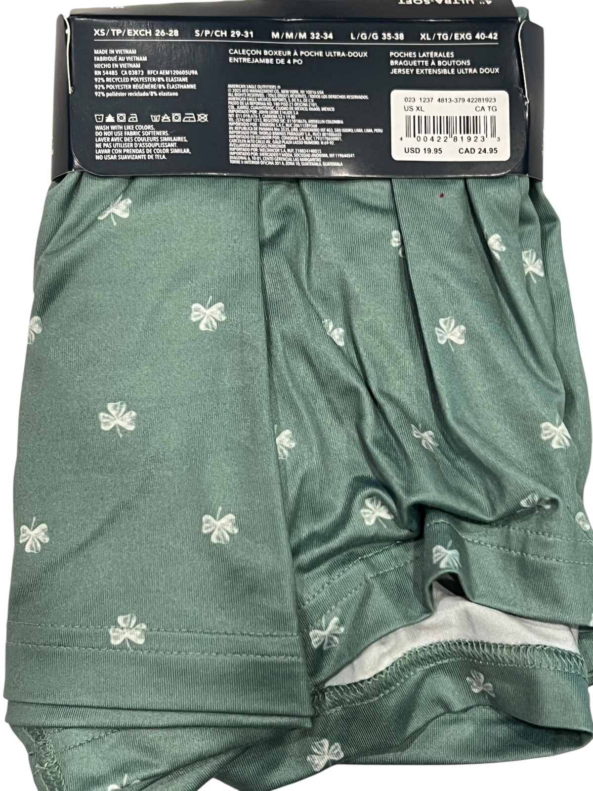 NWT AMERICAN EAGLE 4" Ultra Soft Pocket Boxer Sz XS-S-L-XL Green Shamrocks #27