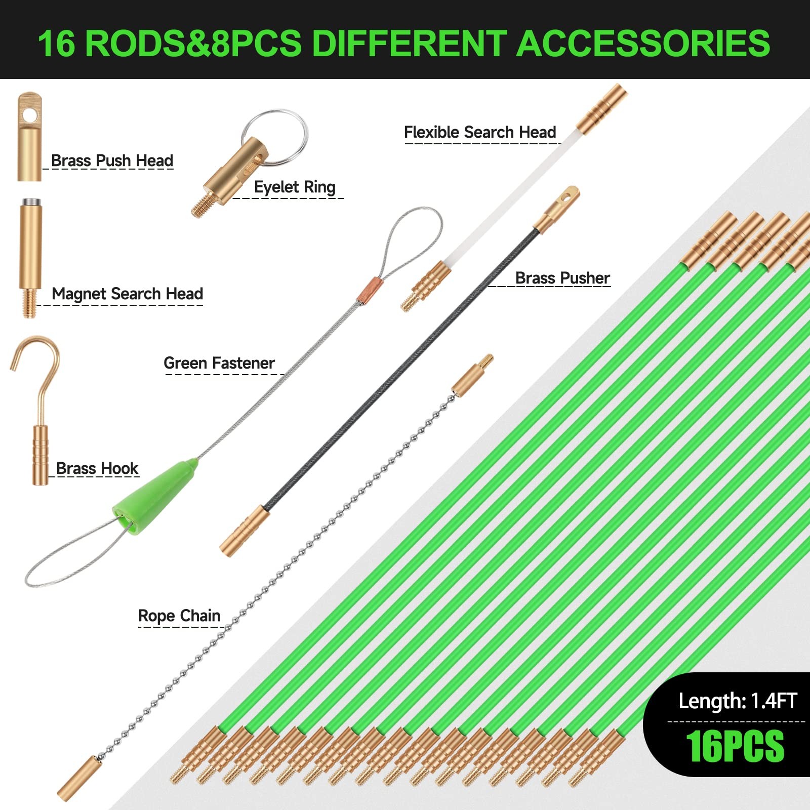FTIHTRY 22FT Fiberglass Running Electrical Wire Cable Glow Rods Wire Pulling,...