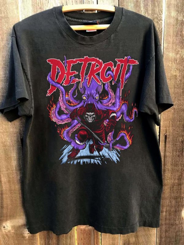 Detroit Red Wings Hockey Skull short sleeve black color T Shirt VK11561