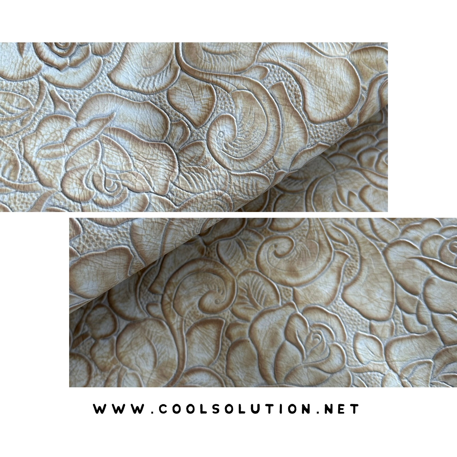 Embossed Leather Sheets Roses Dulce de Leche, Cut to Size for Wallets, Bags, Ear