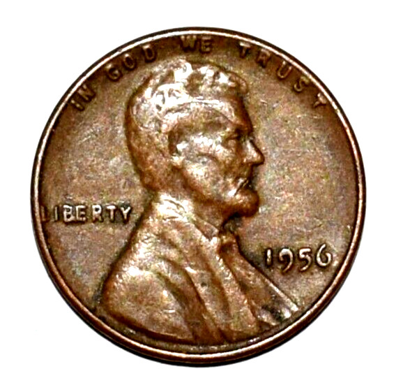 1956 Lincoln Wheat Penny Error Wounded Head, Lip Spear, Forehead, L, BI Error