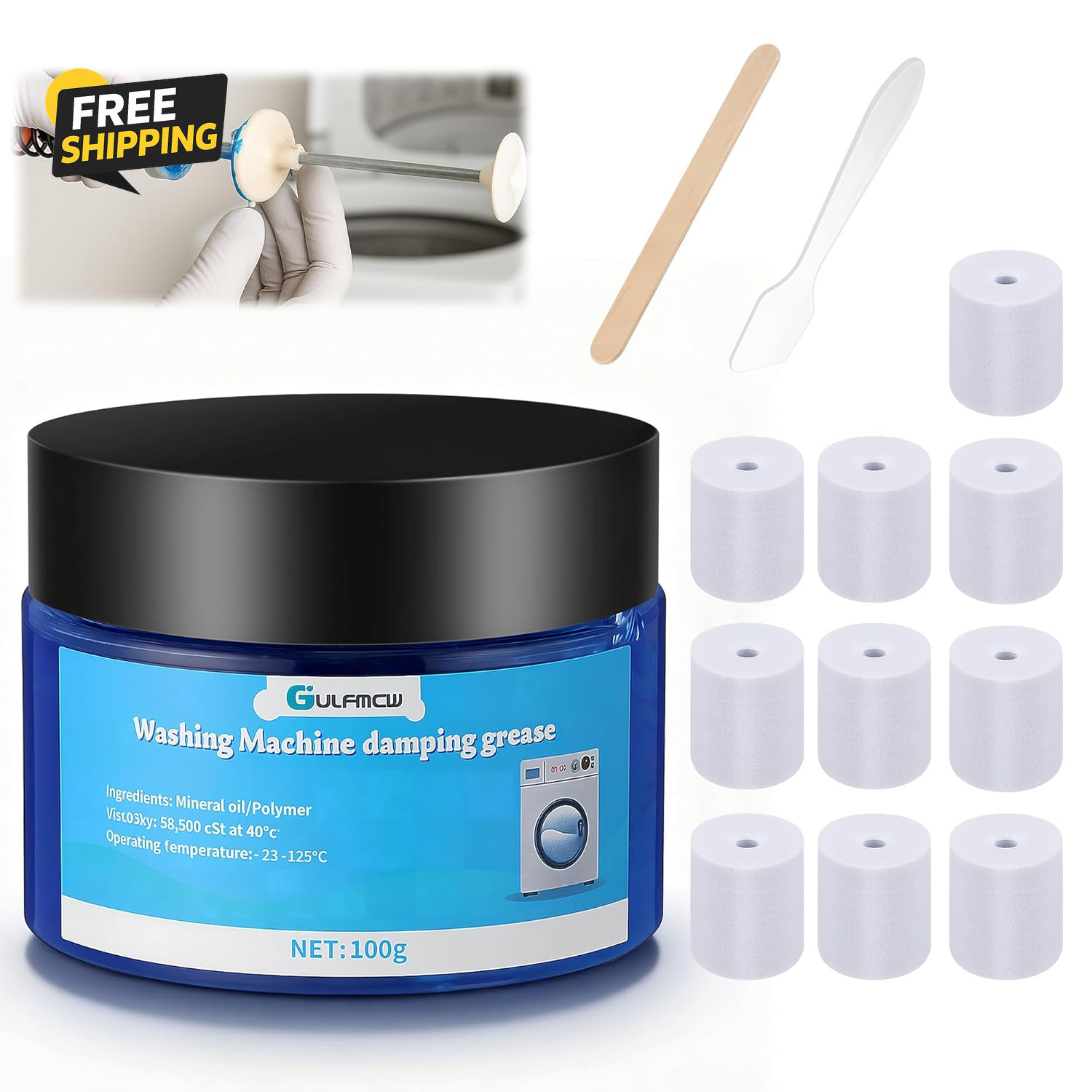 3.5 Oz (100G) Washing Machine  Grease with 10 Foam Inserts for Suspension Rods