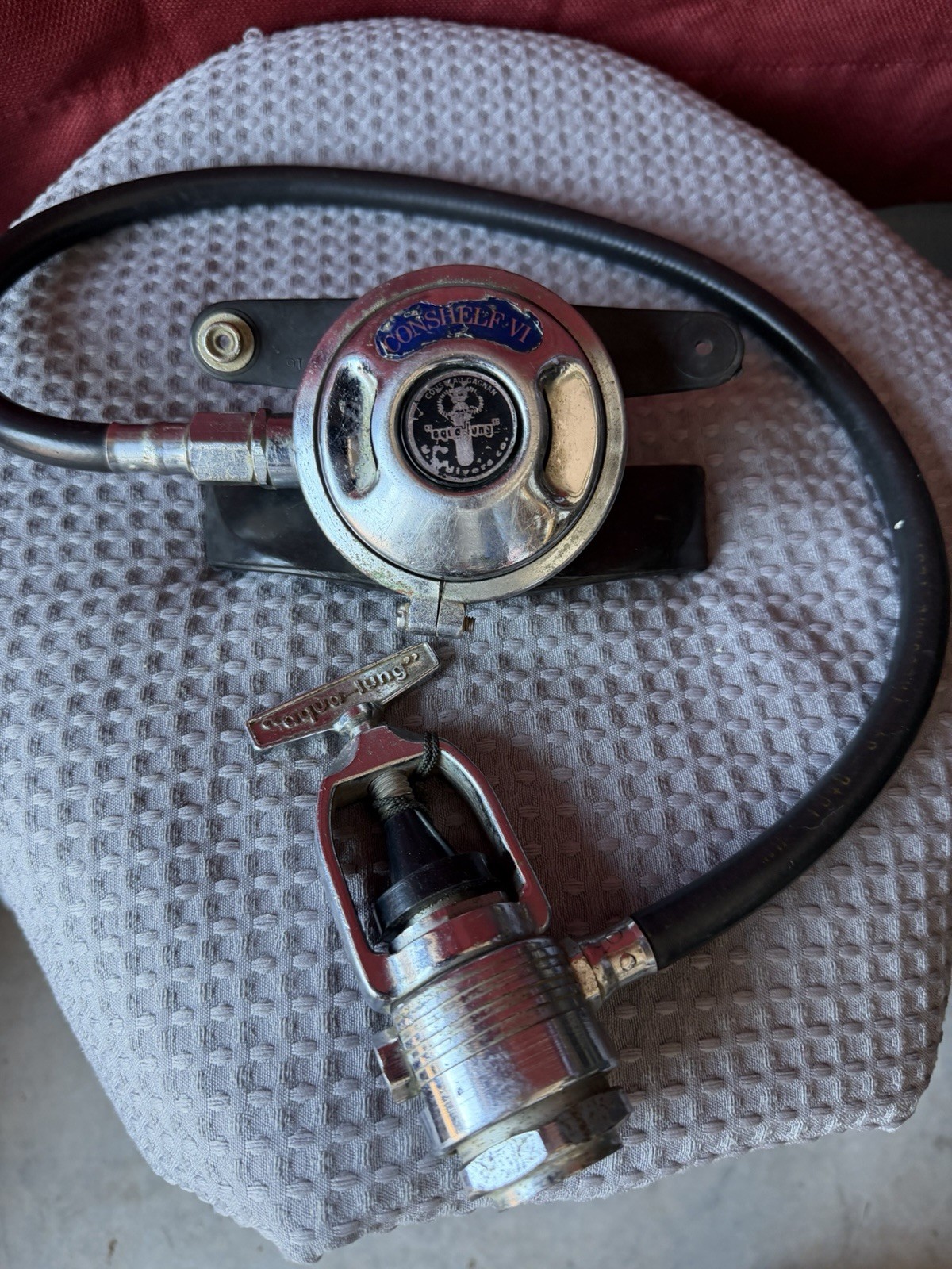 Vintage Aqua Lung Conshelf VI Scuba Regulator 2nd Stage w/ Hose & Yoke Valve