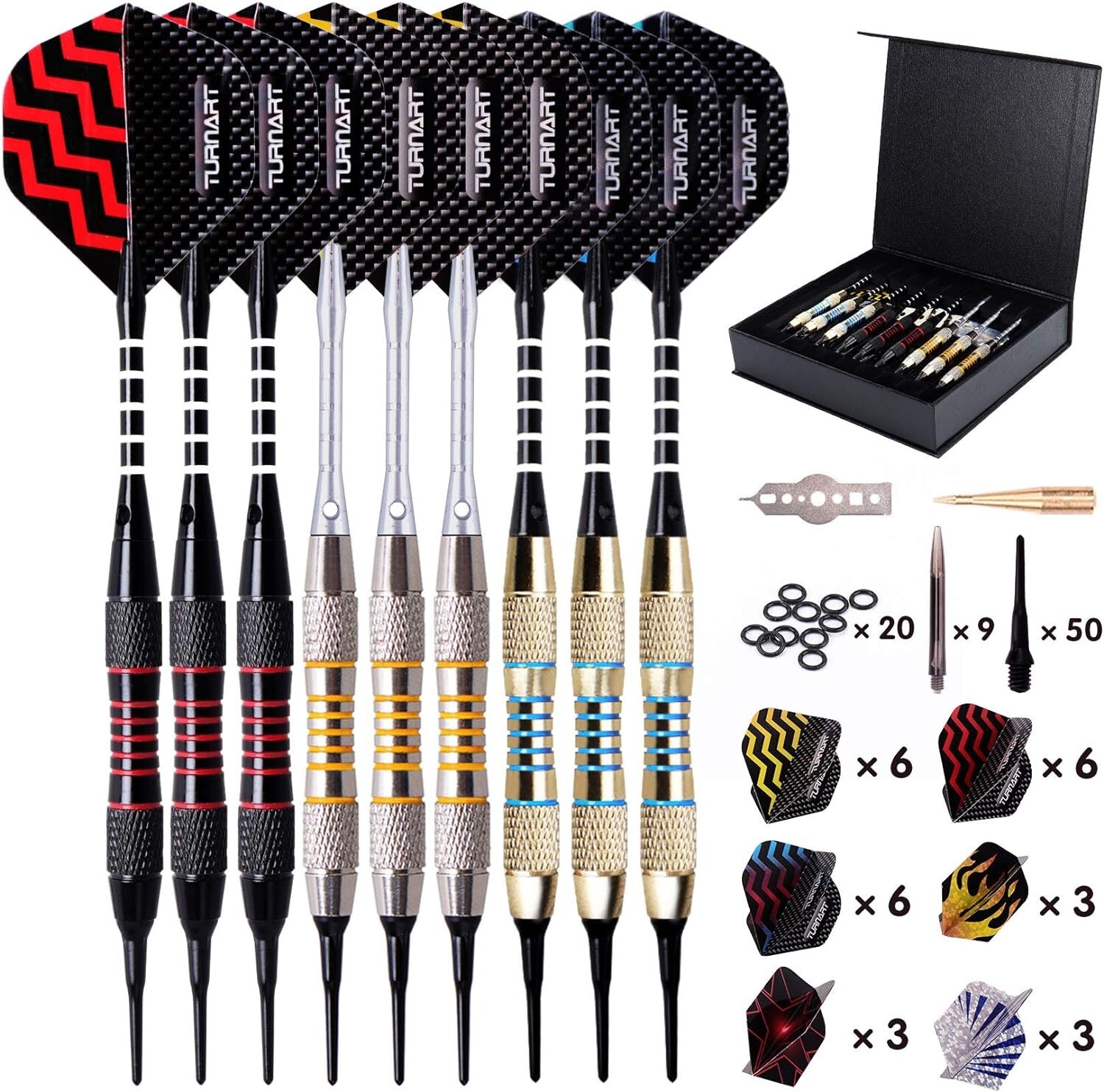 High-Quality Soft Tip Darts Set - Perfectly Balanced - 9 Pcs - Stylish Case