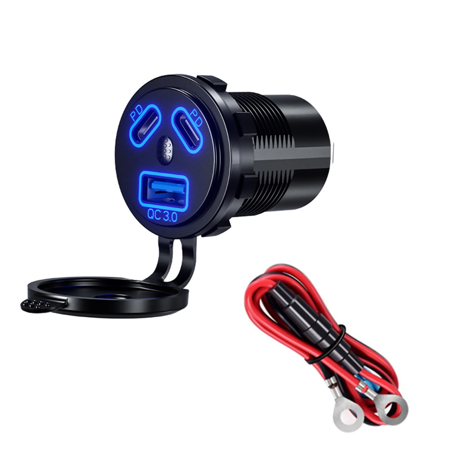 Black Dual PD+QC 3.0 USB Port Car Cigarette Lighter Socket Plug LED Indicator