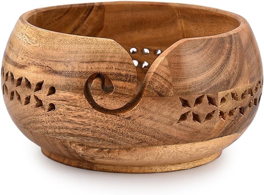 Acacia Wood Yarn Bowl Holder |Hand Carved Yarn Bowls for DIY Knitting Crocheting