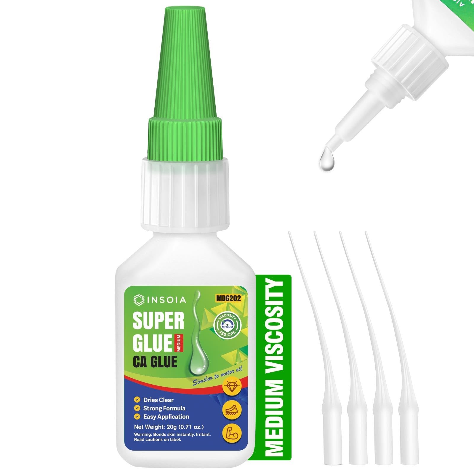 Medium CA Glue, 20g Premium Cyanoacrylate Super Glue Quick Fix 150 CPS Viscos...