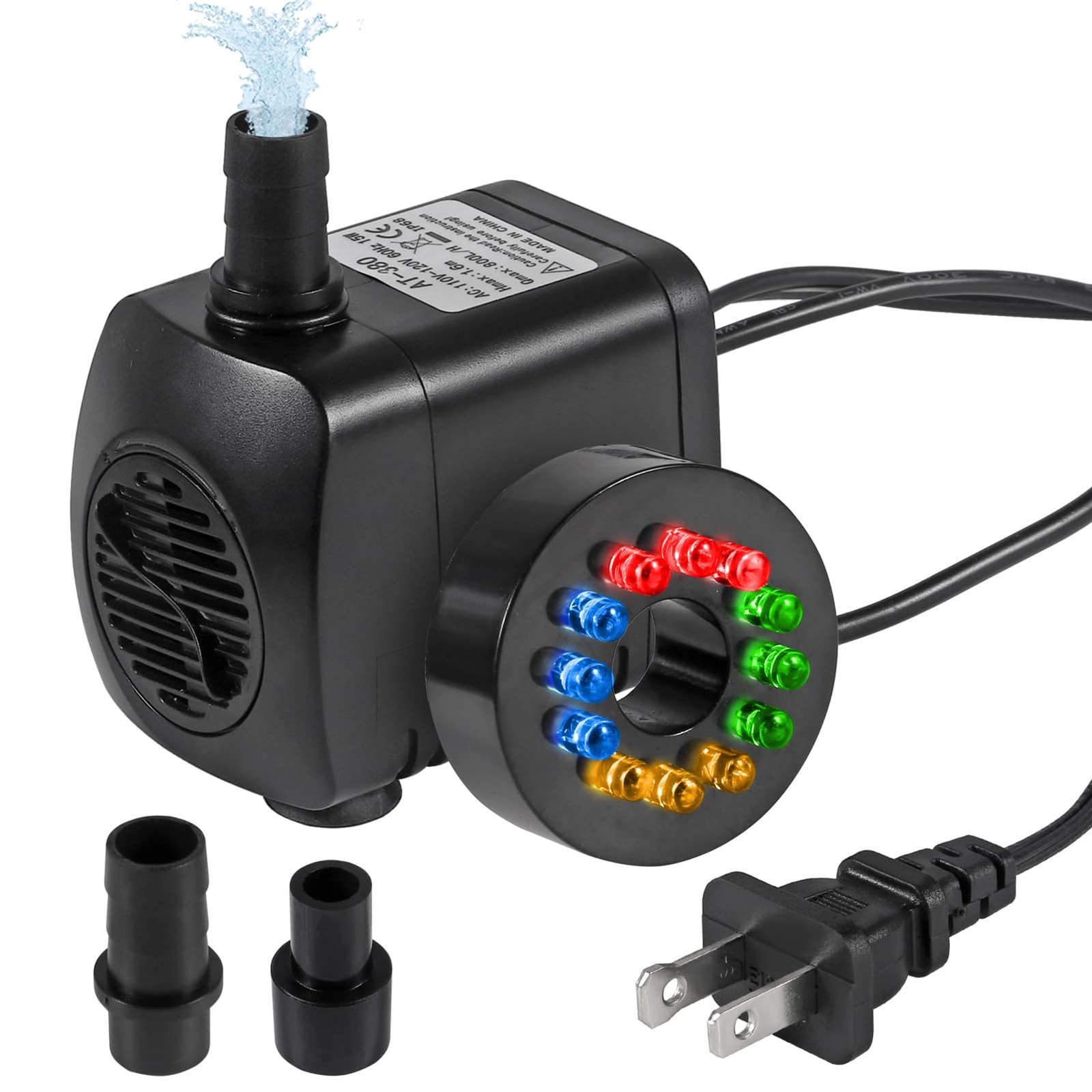 15W Submersible Water Fountain Pump 260 GPH w/LED Lights for Aquarium Fish Tank