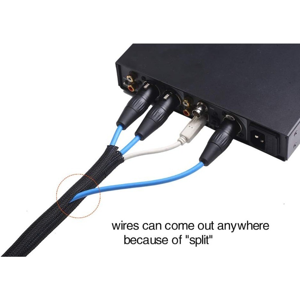 Black 10ft Cable Sleeve Split Wire Loom Tubing Protector for USB Power Cord