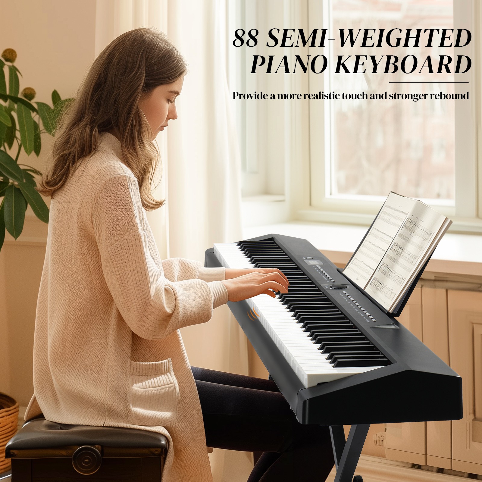 Ktaxon 88-Key Full Size Semi-Weighted Digital Piano With Dual-tube X-Shape Stand