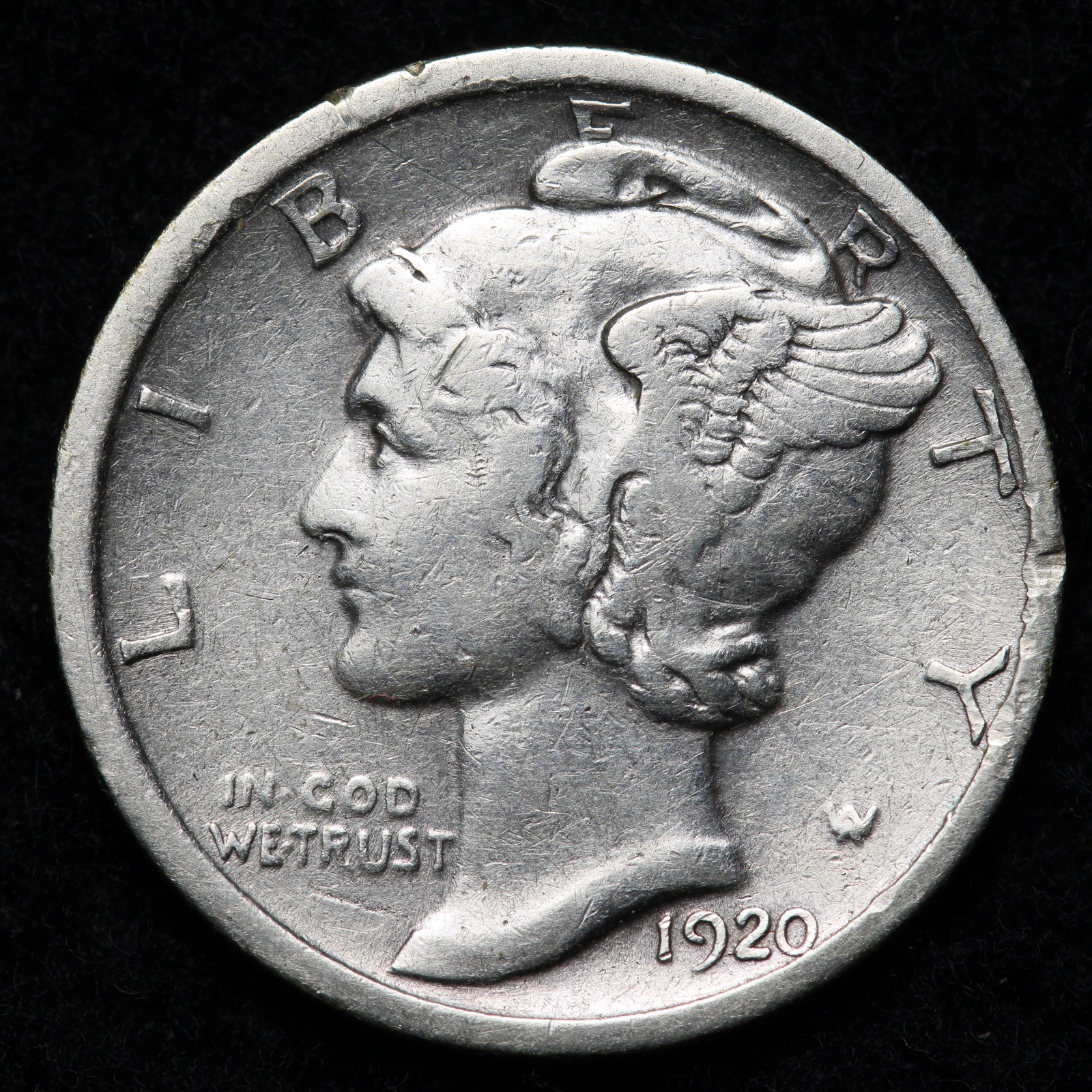 1920-S Mercury Silver Dime XF E317 UJGCC